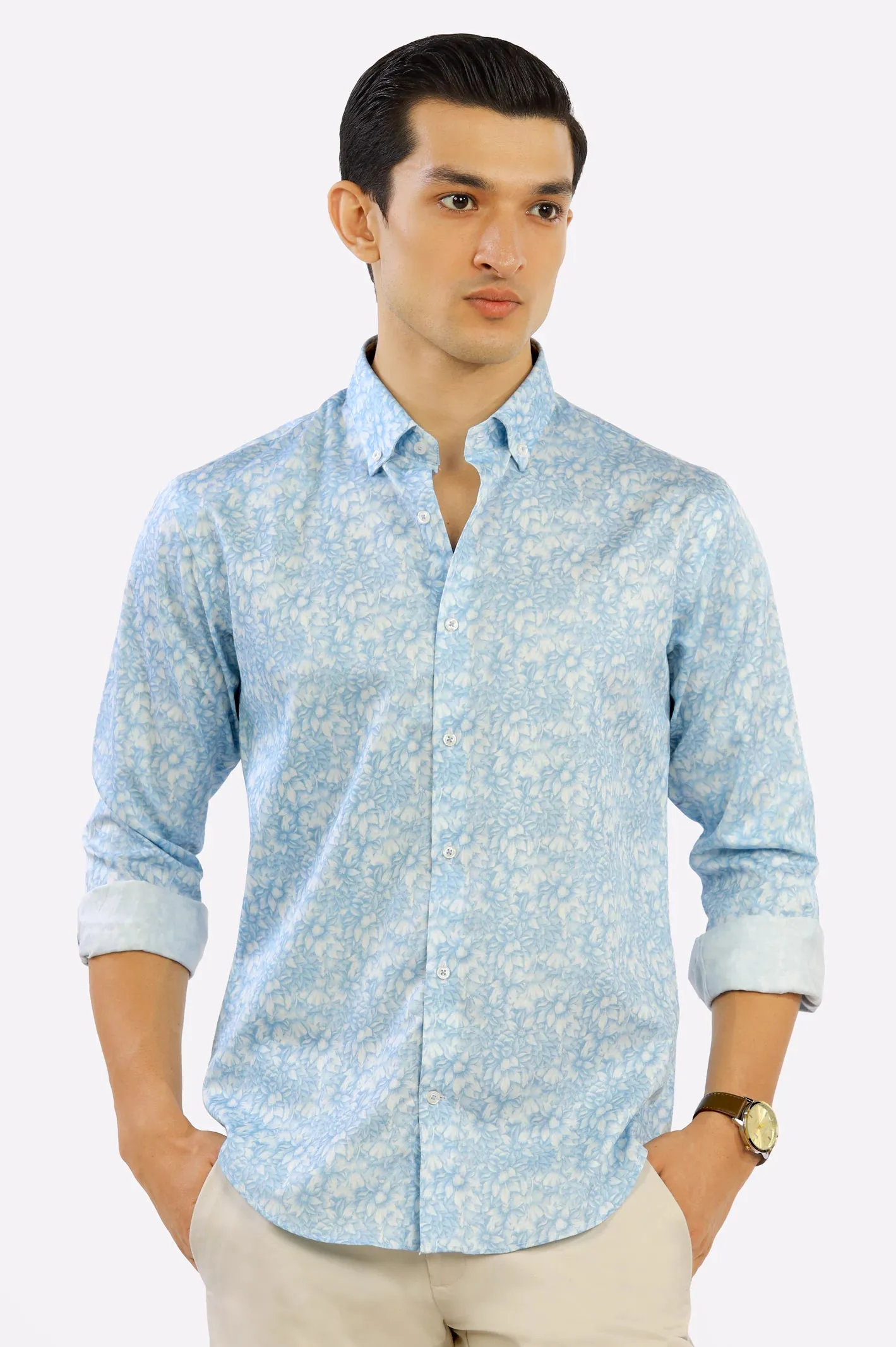 Light Blue Printed Casual Milano Shirt