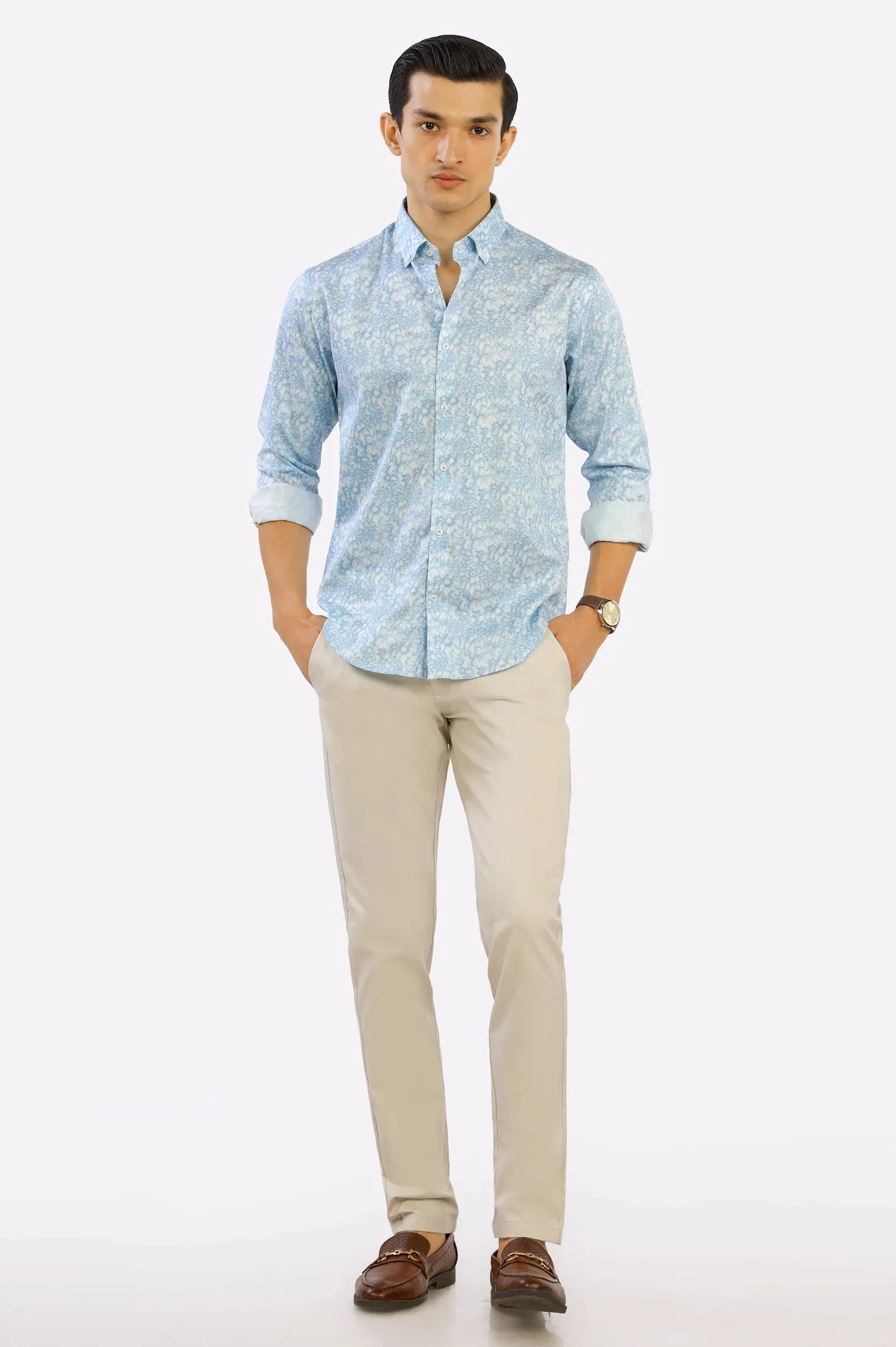 Light Blue Printed Casual Milano Shirt