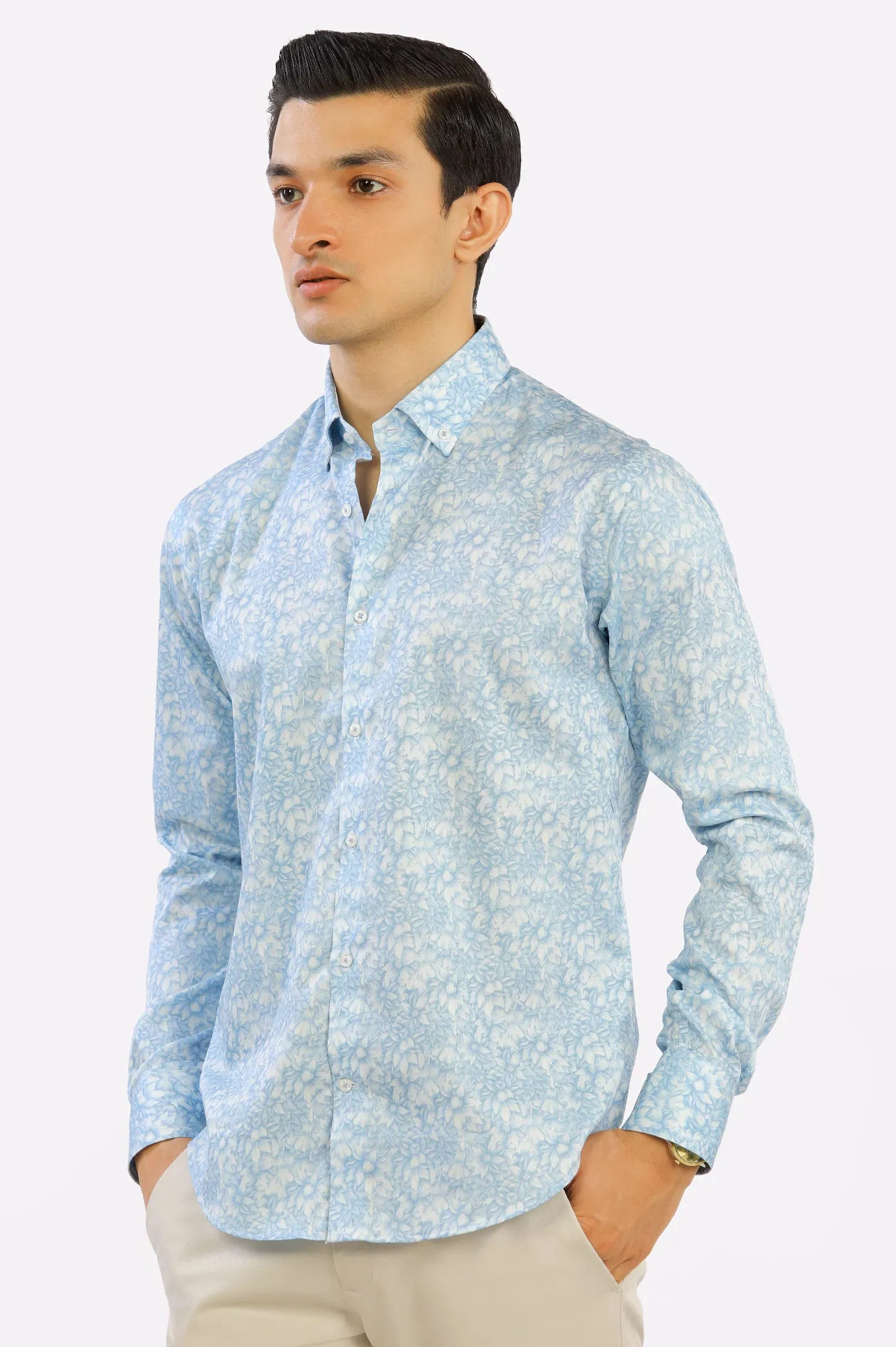 Light Blue Printed Casual Milano Shirt