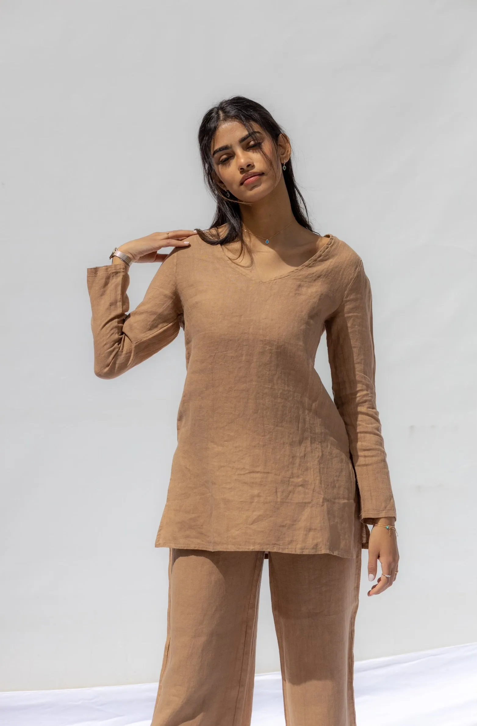 Light Brown Oia Long Sleeves Co-Ord Top - Cammello