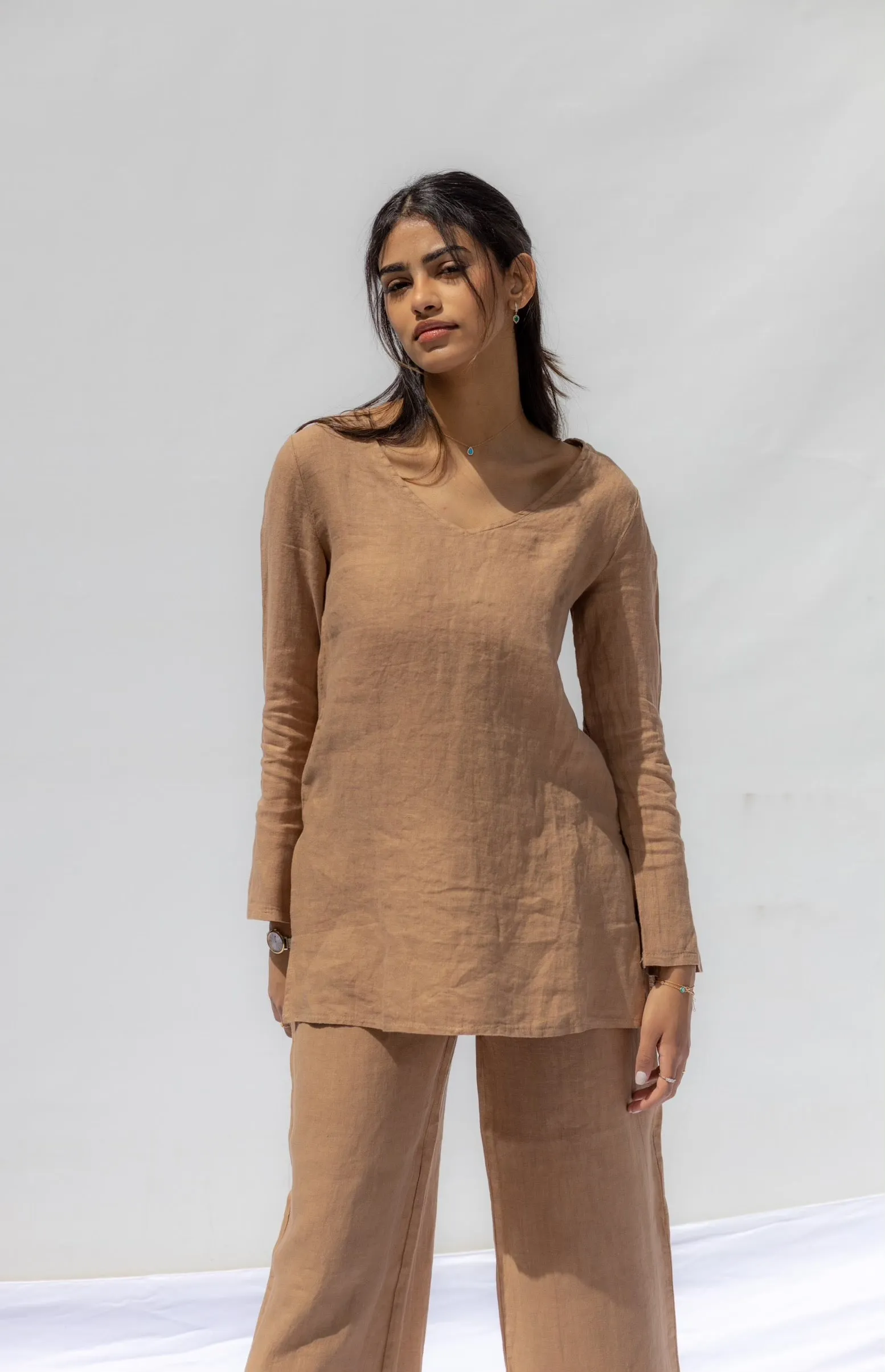 Light Brown Oia Long Sleeves Co-Ord Top - Cammello