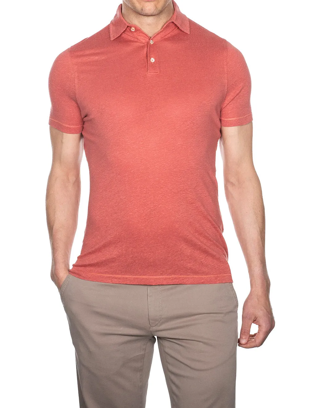 Linen Polo Shirt Coral