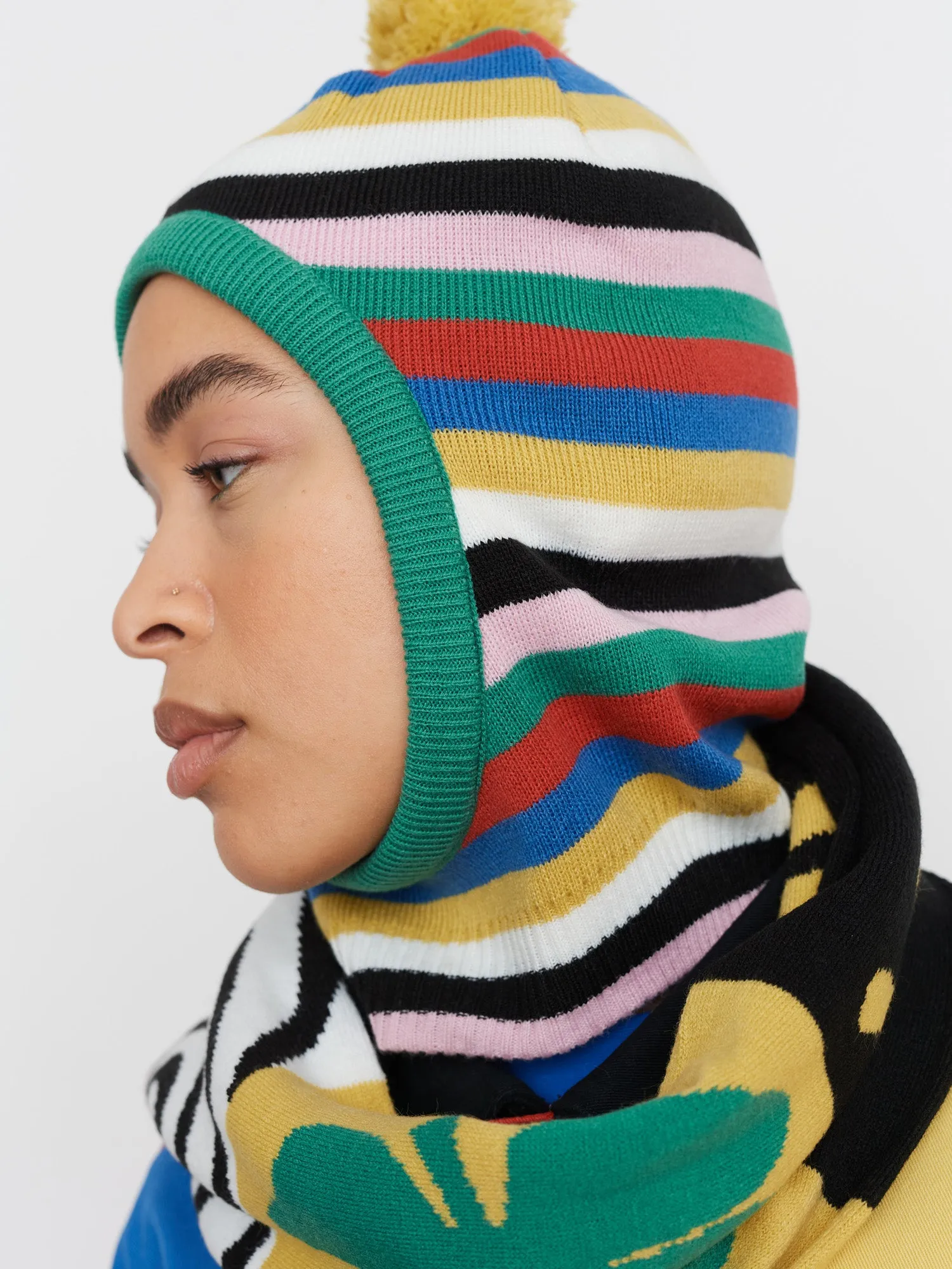 LO X David Méndez Alonso Stripy Bobble Balaclava