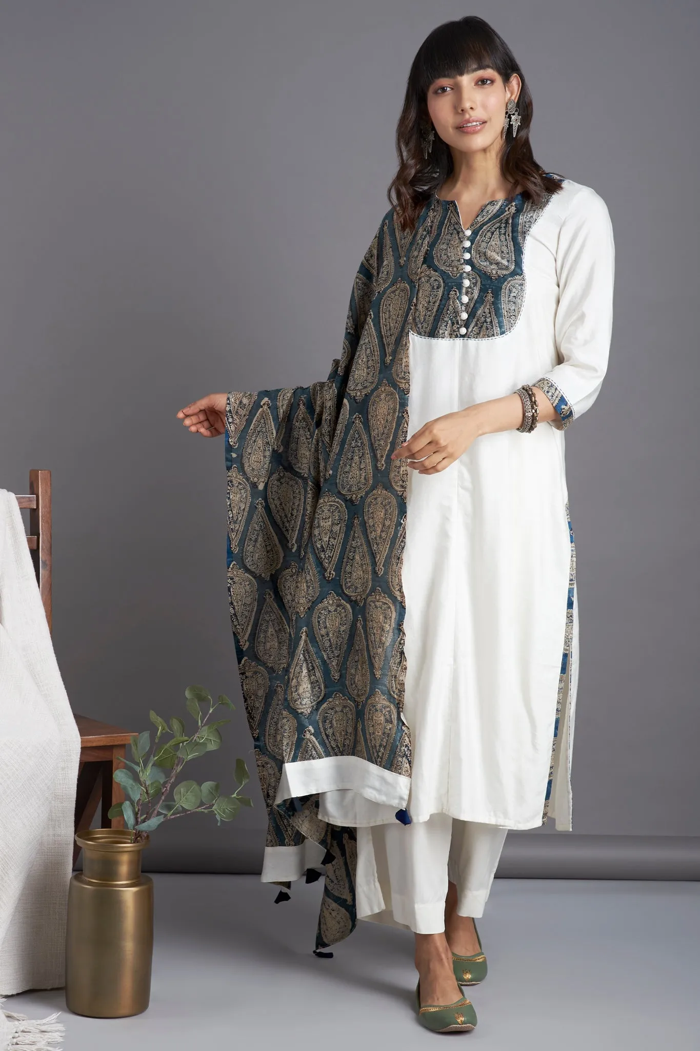 long yoke silk kurta - celestial dance & sparkling sapphire