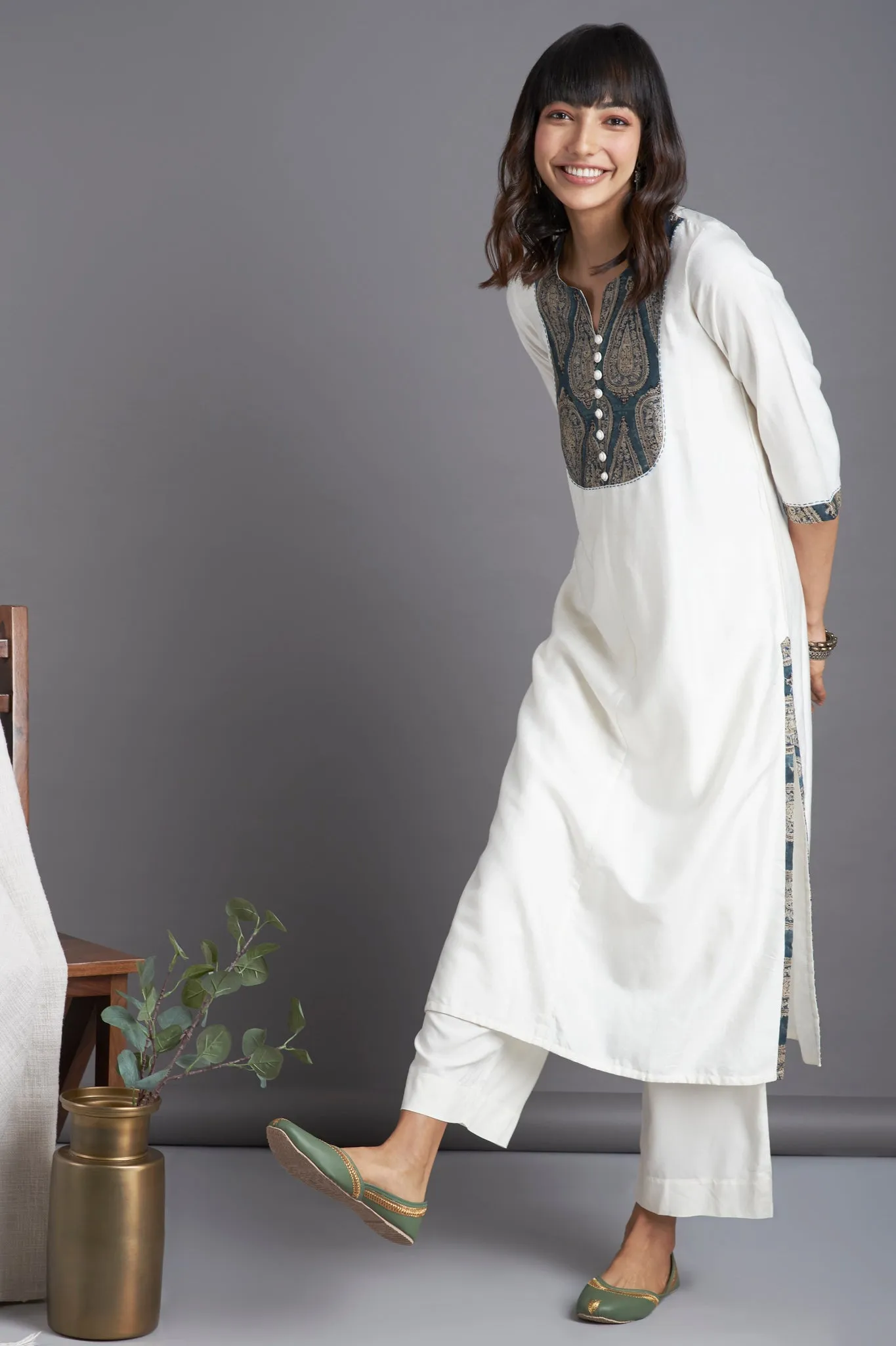 long yoke silk kurta - celestial dance & sparkling sapphire