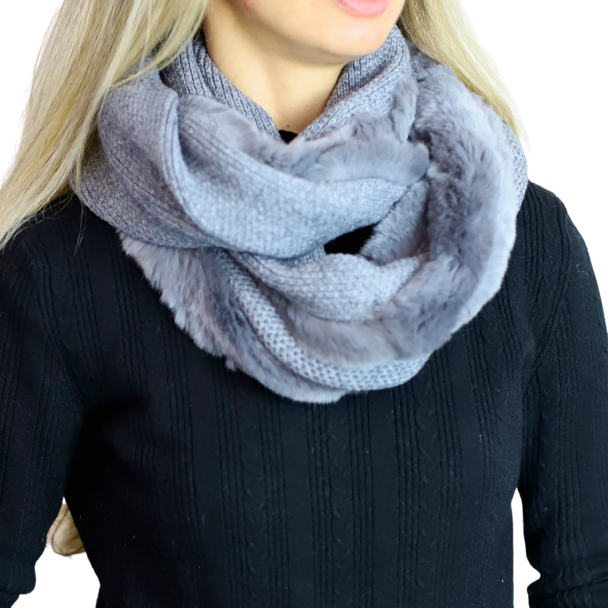 Luxurious Honeycomb Rex Rabbit Fur Scarf - Grey - One Size