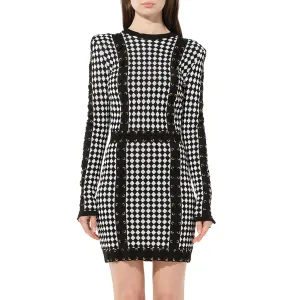 Maille Knit Dress in Black/White Check