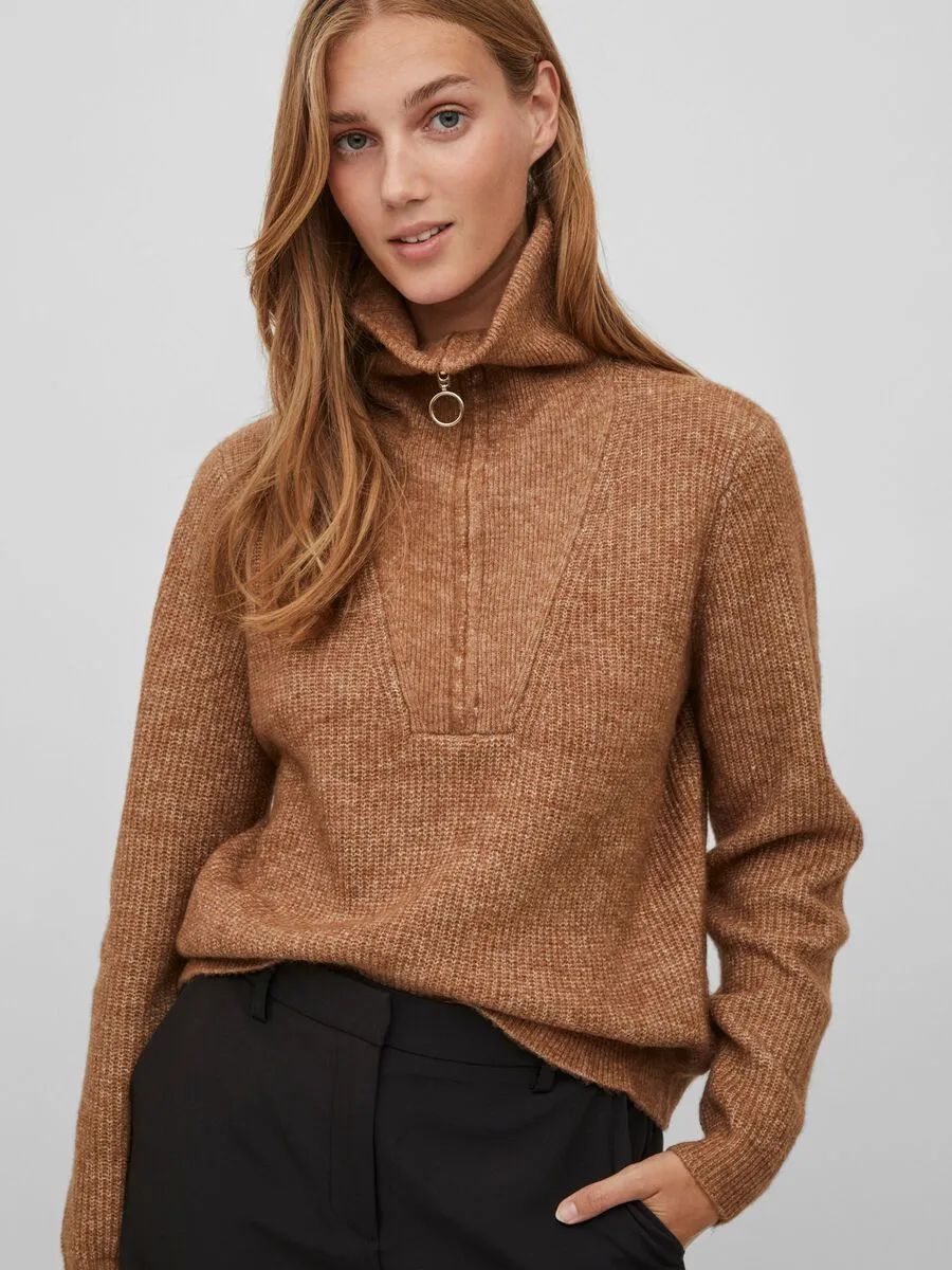 Mathilda Zip Neck Jumper (Toasted Coconut)