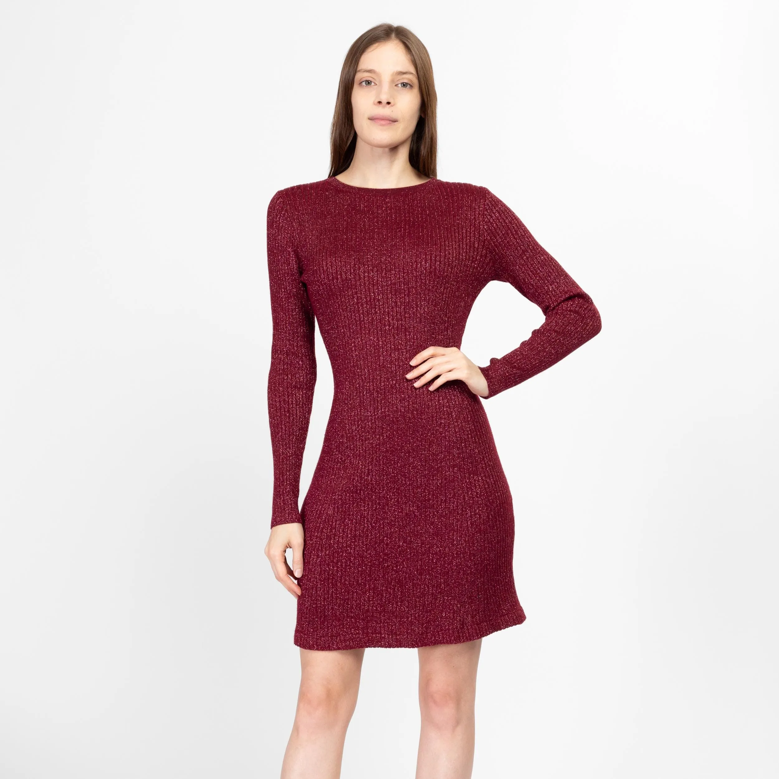 Medium 70s Wine Red Lurex Knit Mini Dress