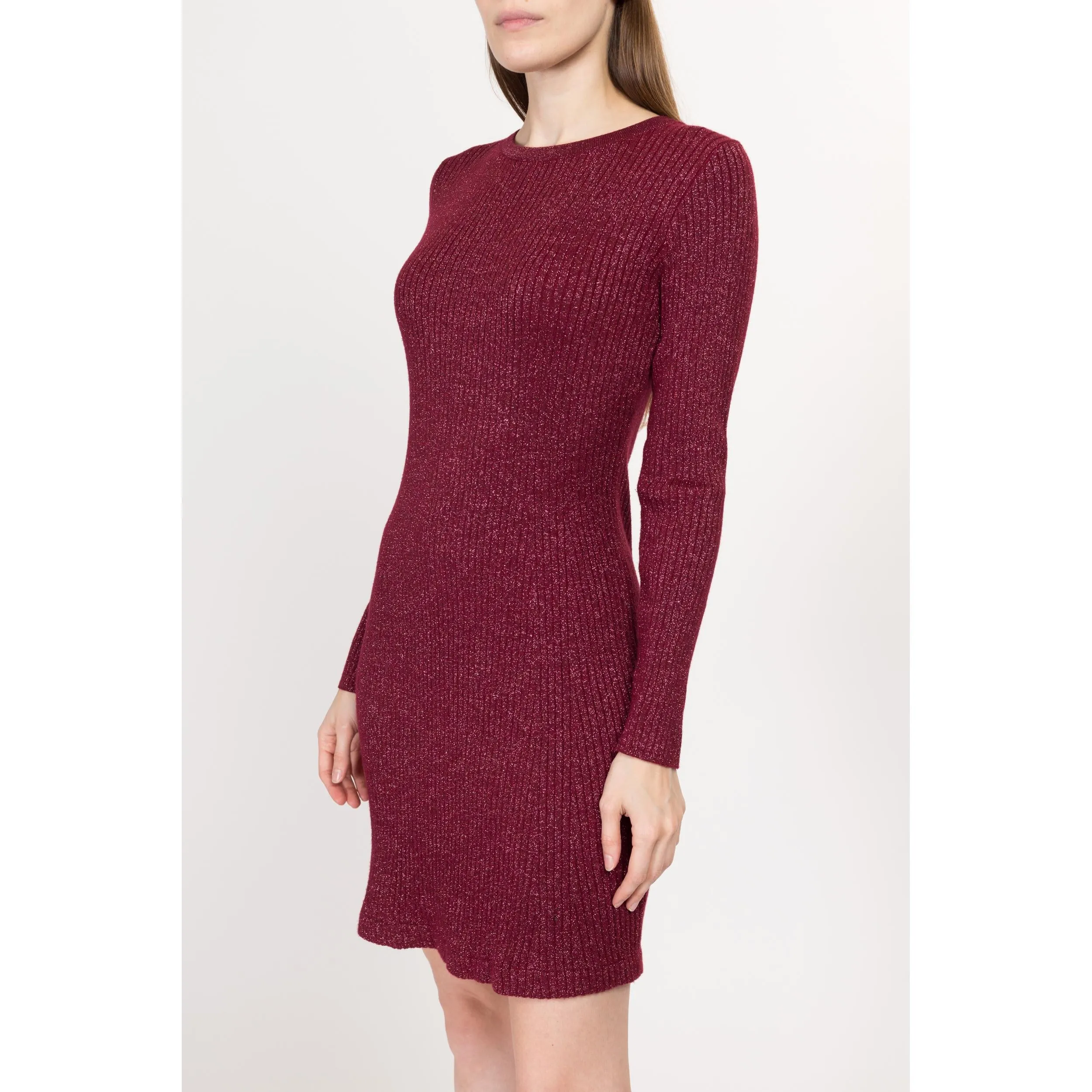 Medium 70s Wine Red Lurex Knit Mini Dress