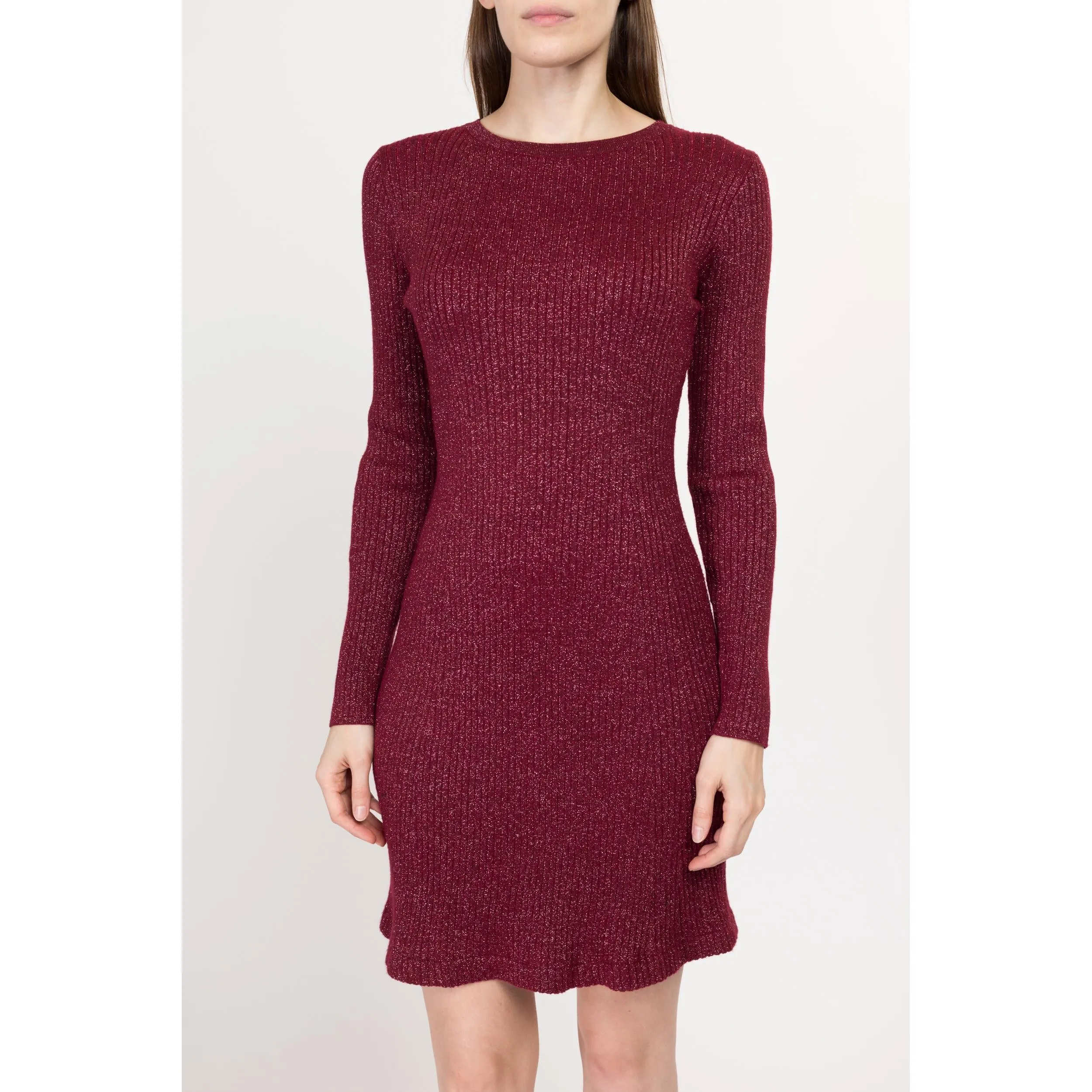 Medium 70s Wine Red Lurex Knit Mini Dress