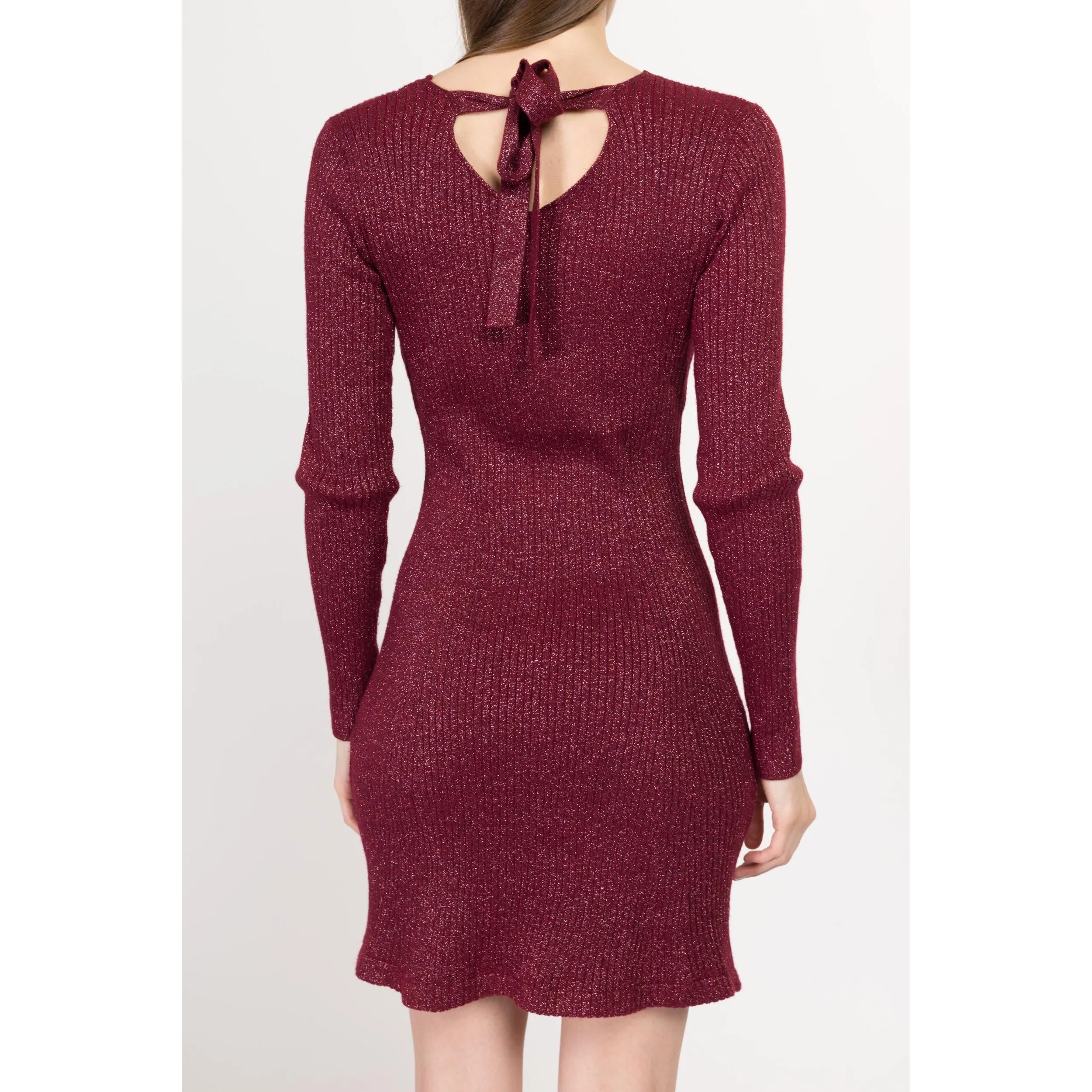 Medium 70s Wine Red Lurex Knit Mini Dress