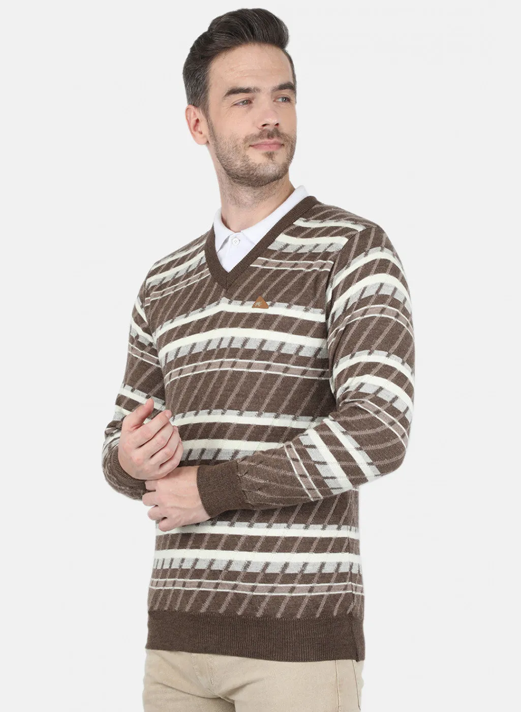 Men Brown Jaquard Pullover