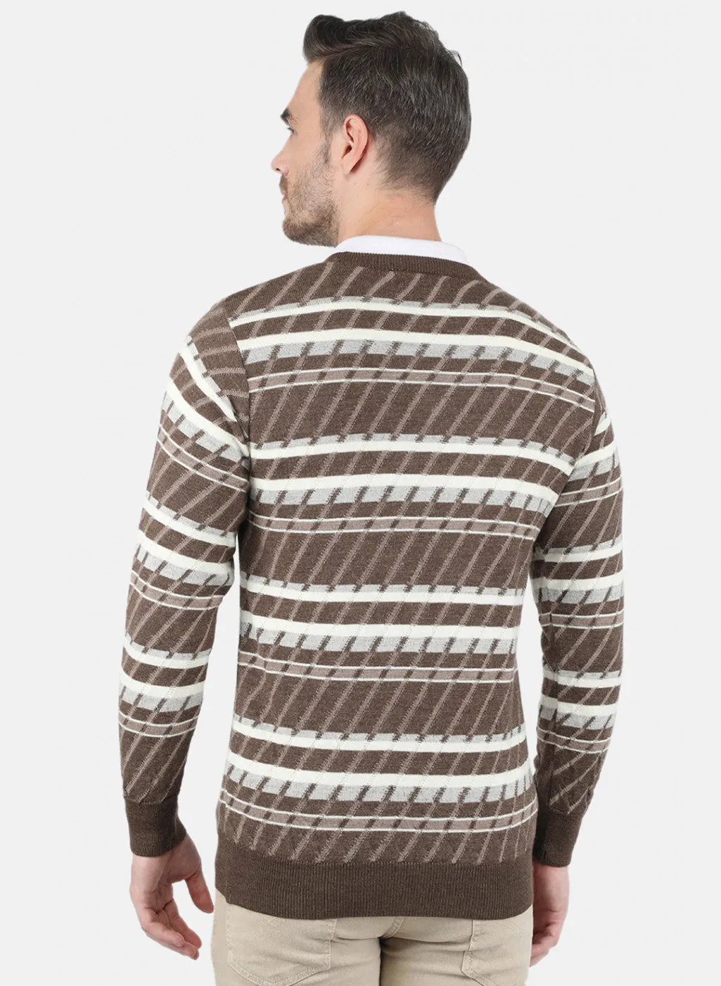 Men Brown Jaquard Pullover