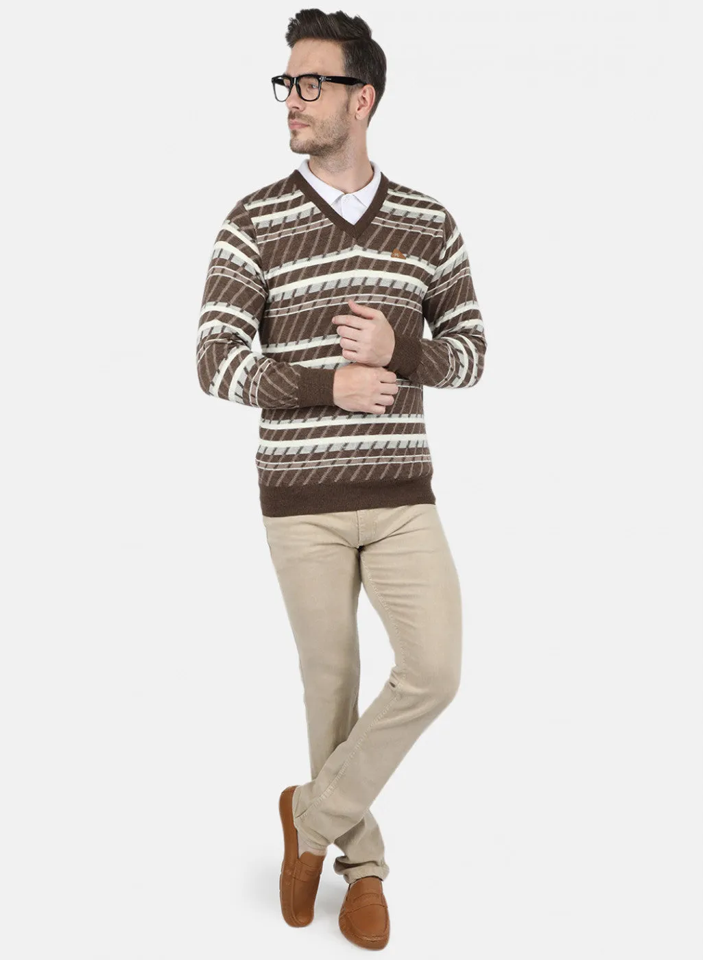 Men Brown Jaquard Pullover