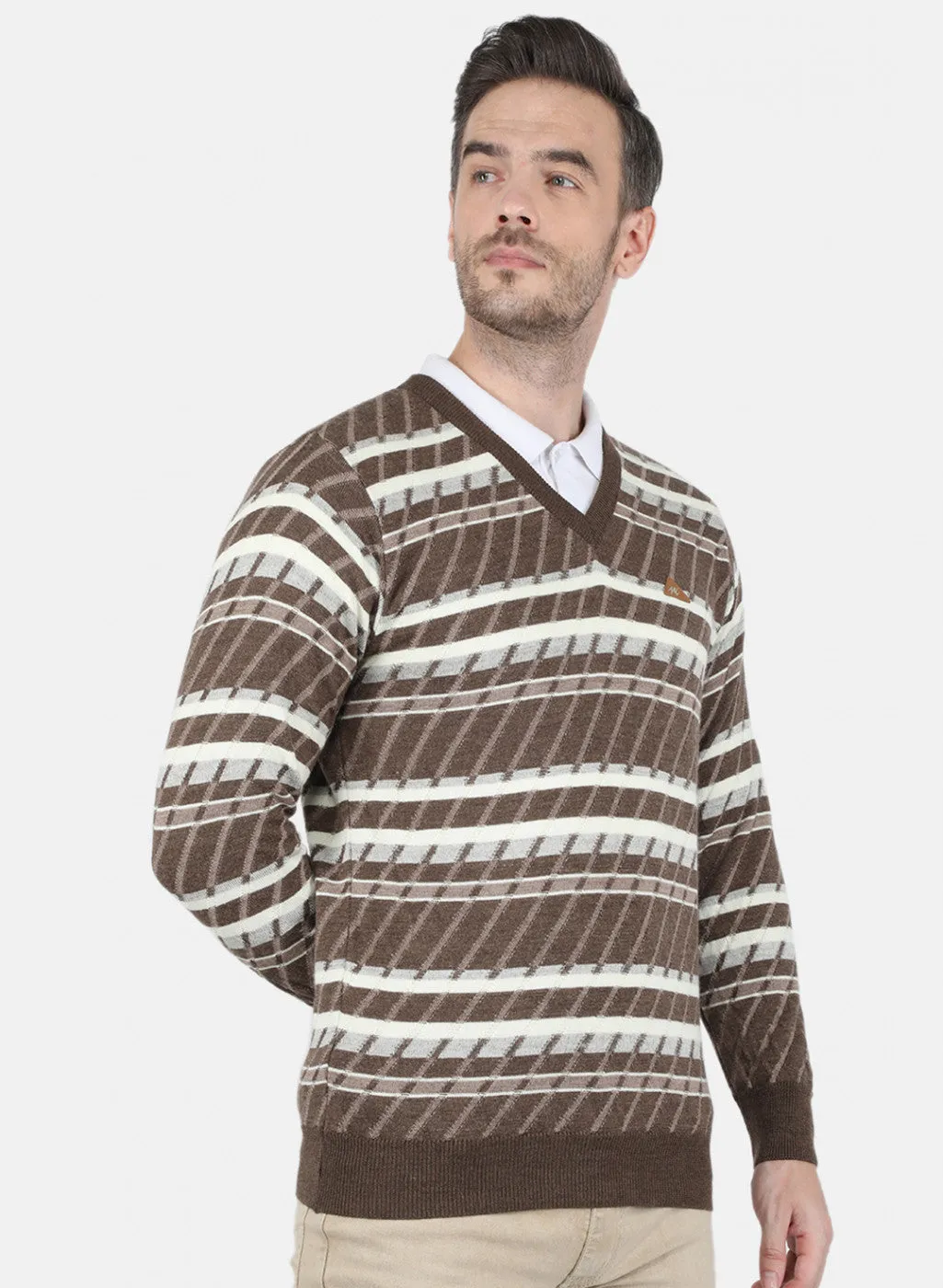 Men Brown Jaquard Pullover