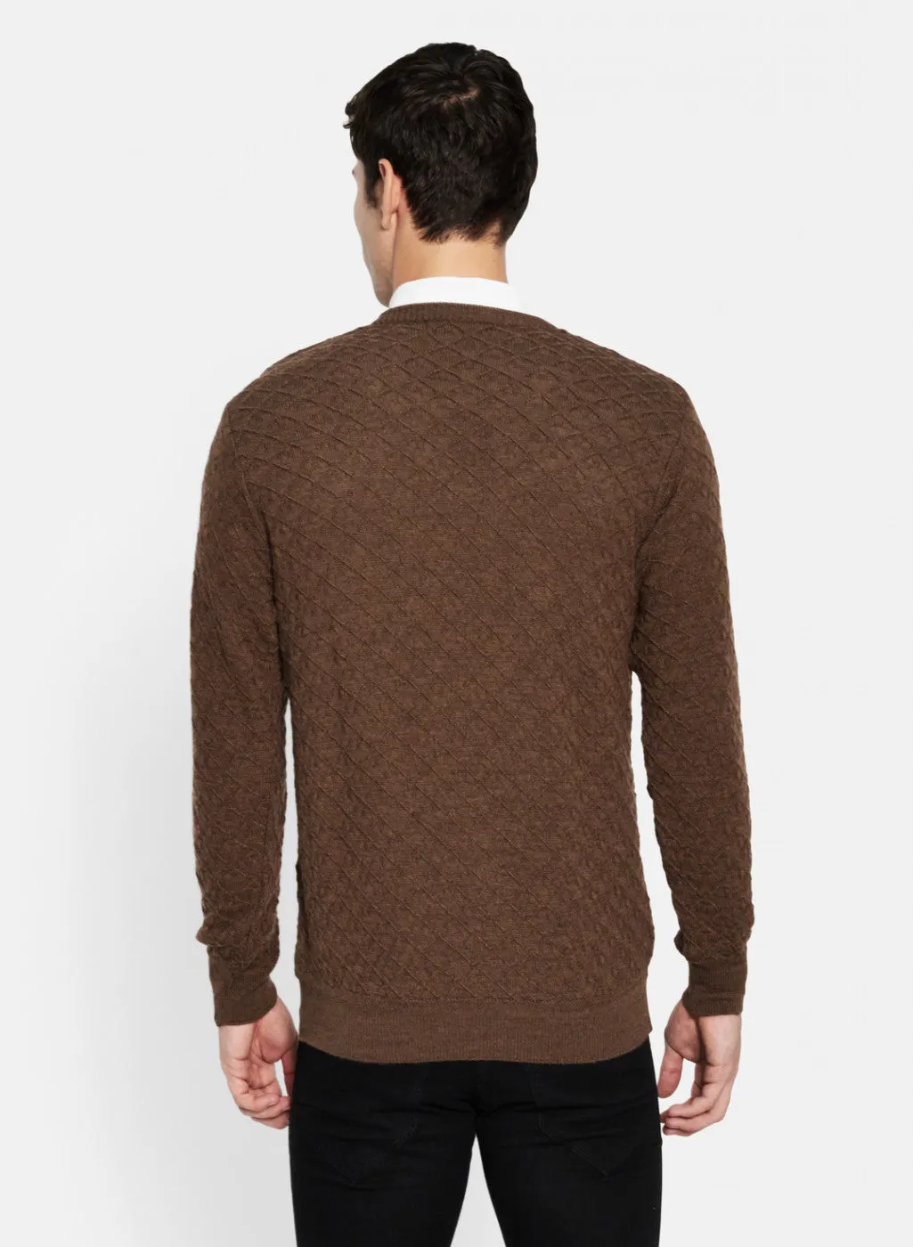 Men Brown Self Design Pullover