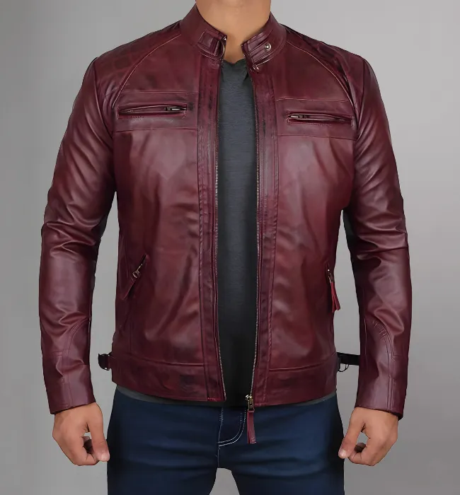 Men Genuine Distressed Leather Biker Jacket