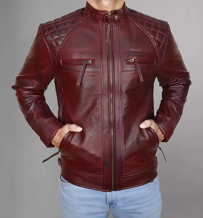 Men Genuine Distressed Leather Biker Jacket