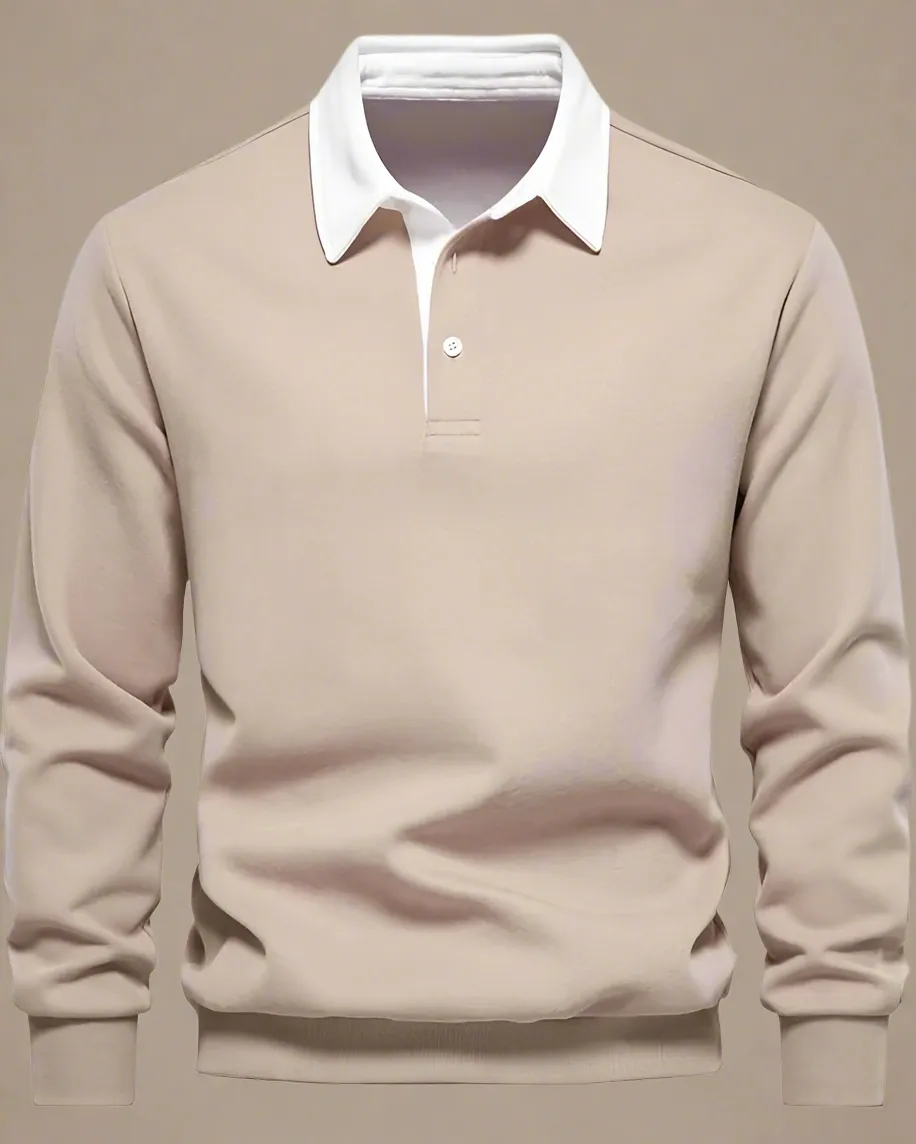 Men Long Sleeve Polo Jumper with Contrasting Collar