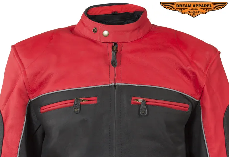 Mens Black & Red Racer Jacket With Reflective Piping