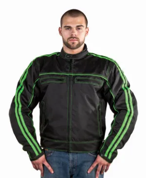 Men's Black Lightweight Textile Jacket W/ Green Stripes