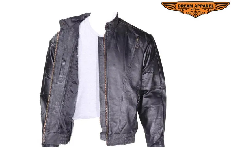 Men's Black Pig Skin Leather Lightweight Racer Jacket