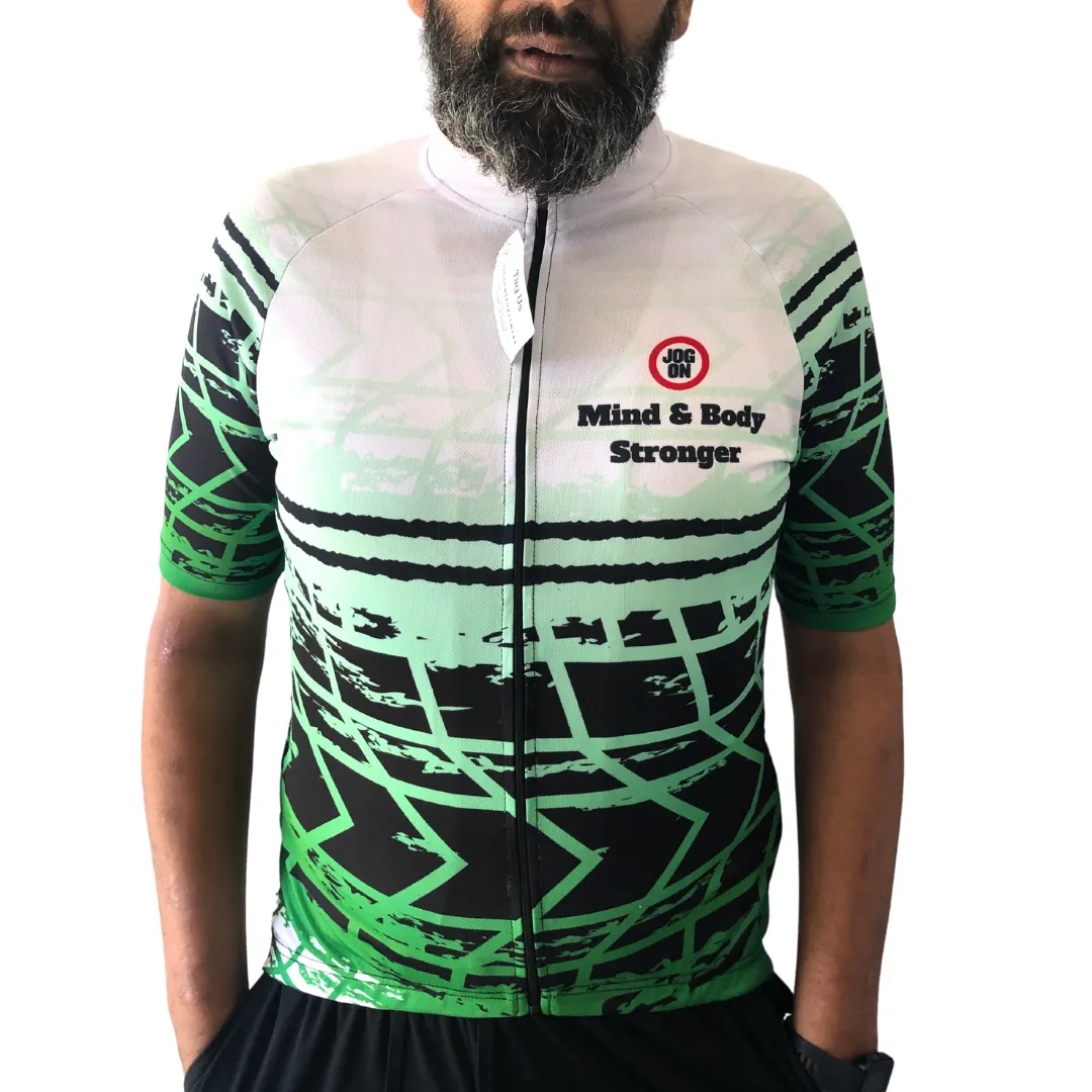 Mens Green Space Cycling Jersey: Half Sleeve 100% Profits to Gambia Minibus