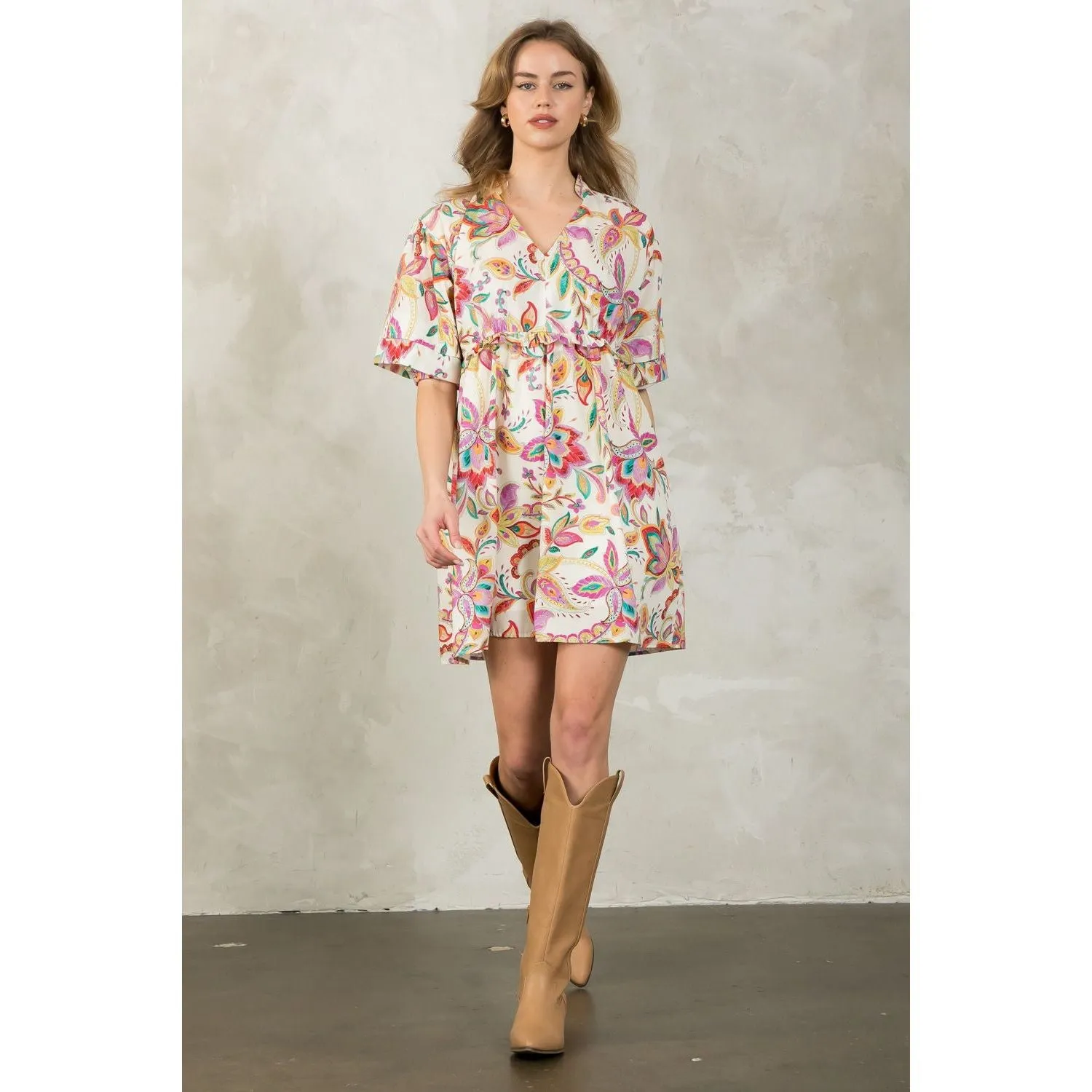 Monica Flutter Sleeve Floral Midi THML Dress