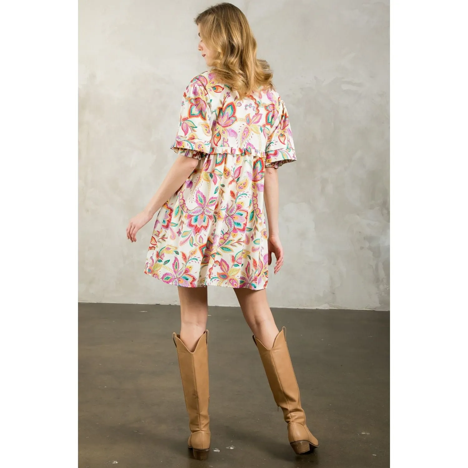 Monica Flutter Sleeve Floral Midi THML Dress