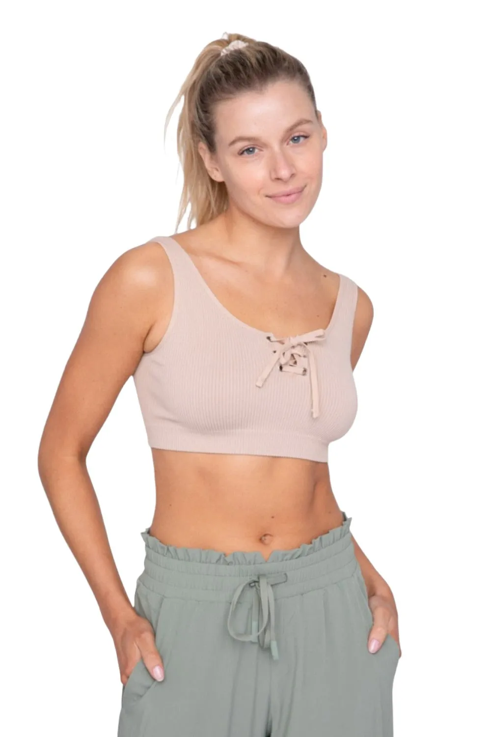 Mono B Rib Lace Front Active Bra Top AT-B0288