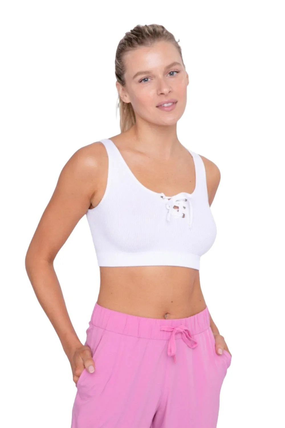 Mono B Rib Lace Front Active Bra Top AT-B0288