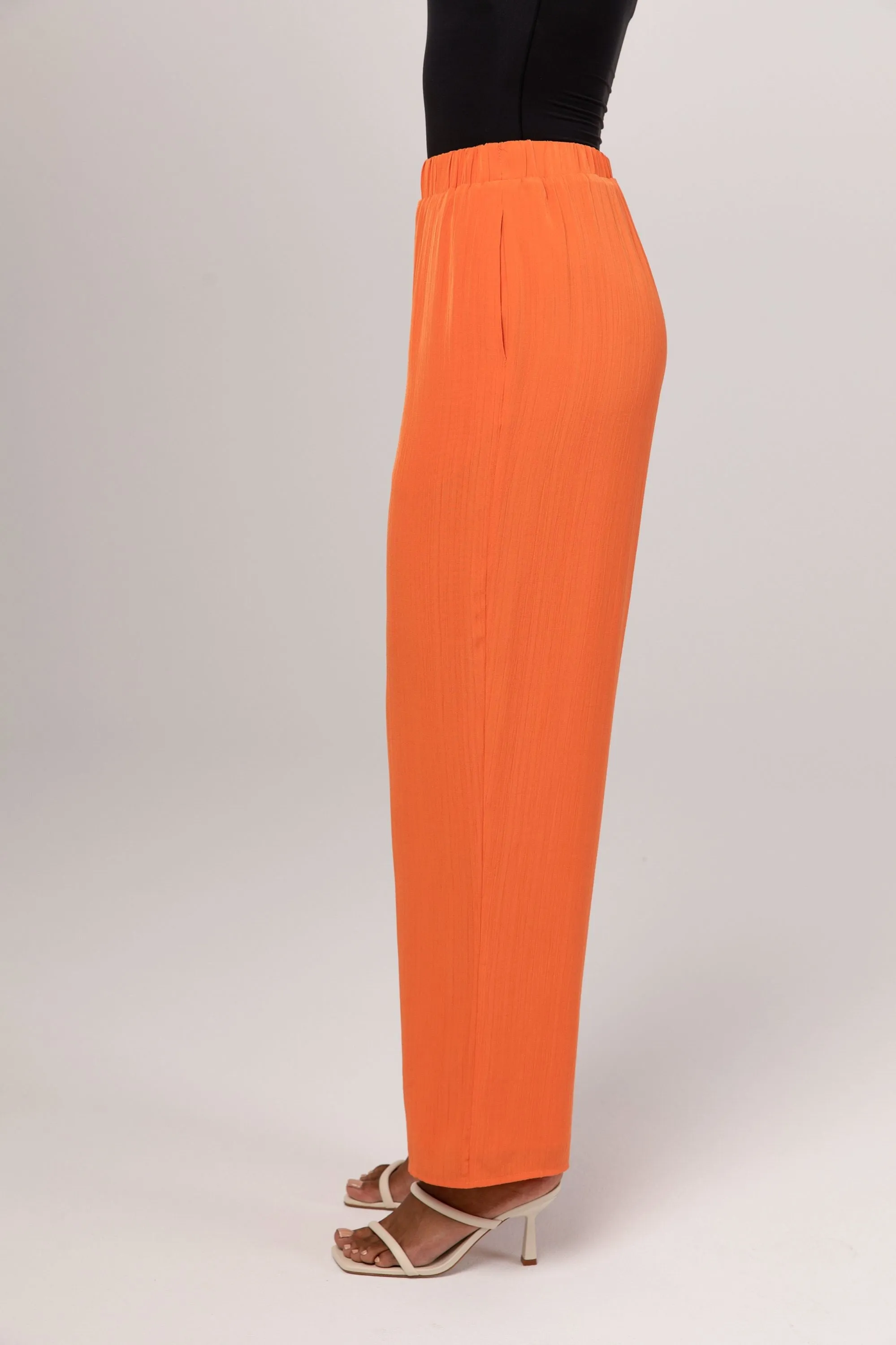 Nashwa Textured Rayon Wide Leg Pants - Papaya