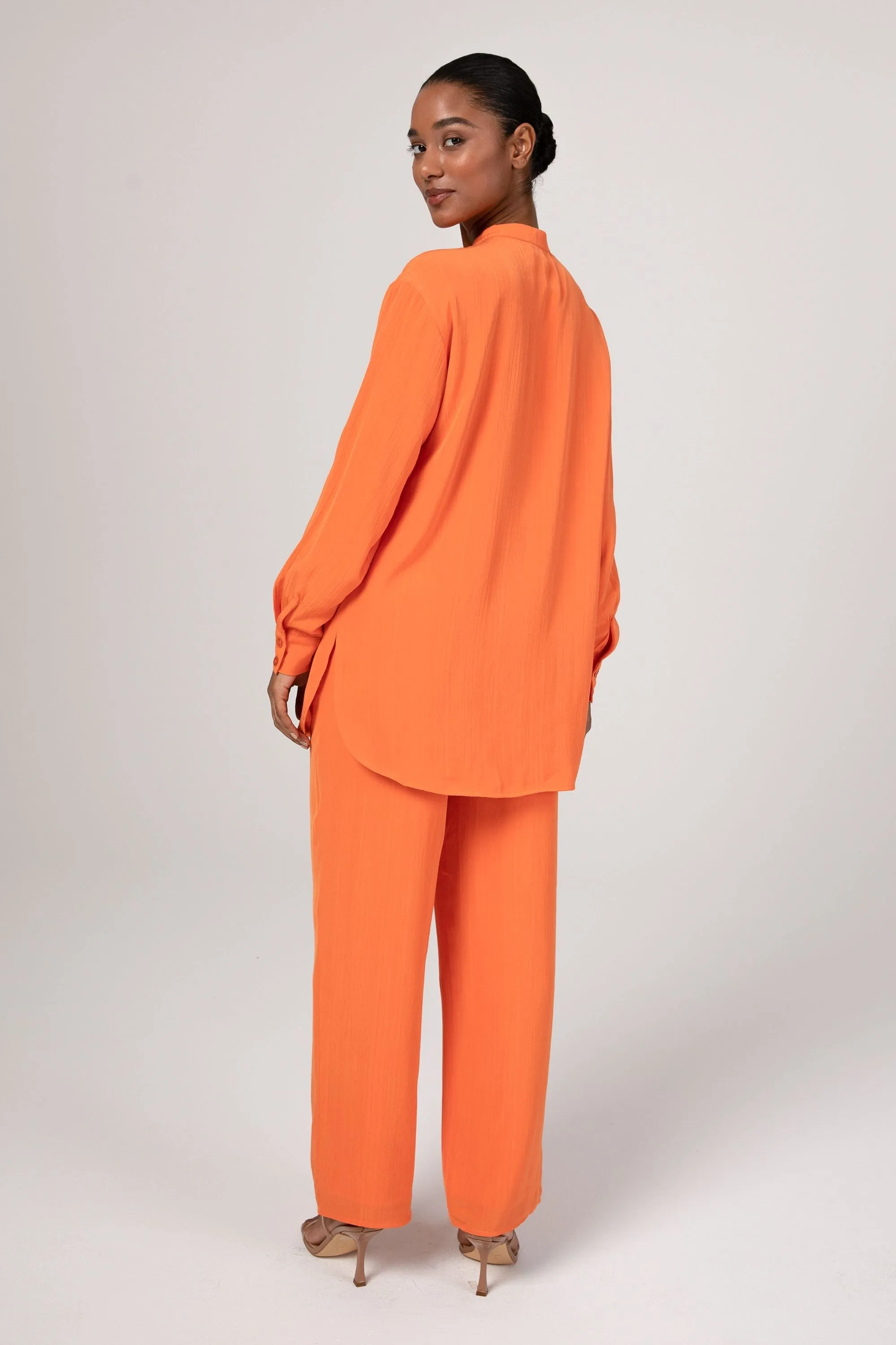 Nashwa Textured Rayon Wide Leg Pants - Papaya