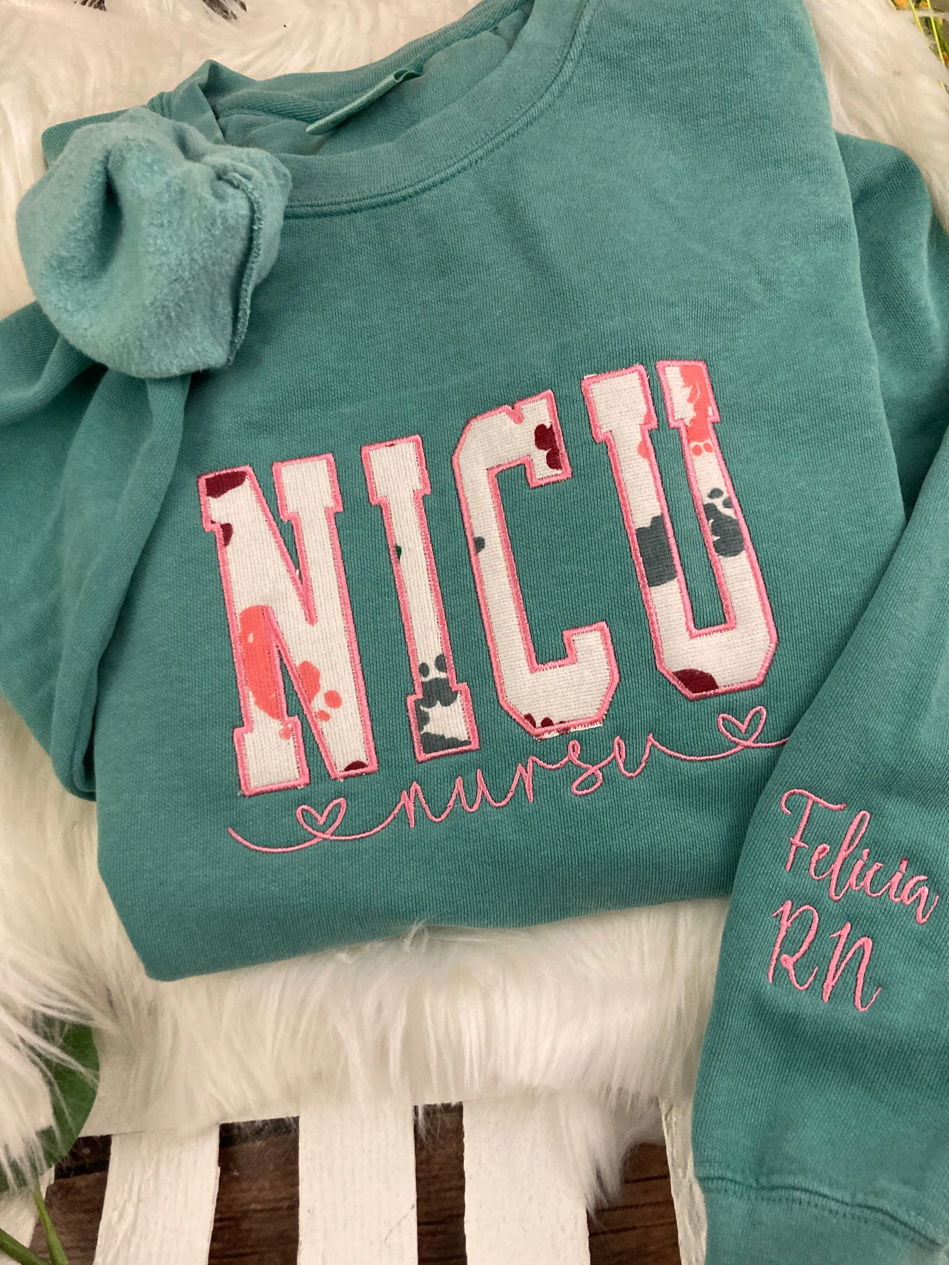 NICU Nurse sweatshirt from Baby Hospital Blanket - Labor and Delivery RN NICU - Fabric Keepsake Sweatshirts - Applique