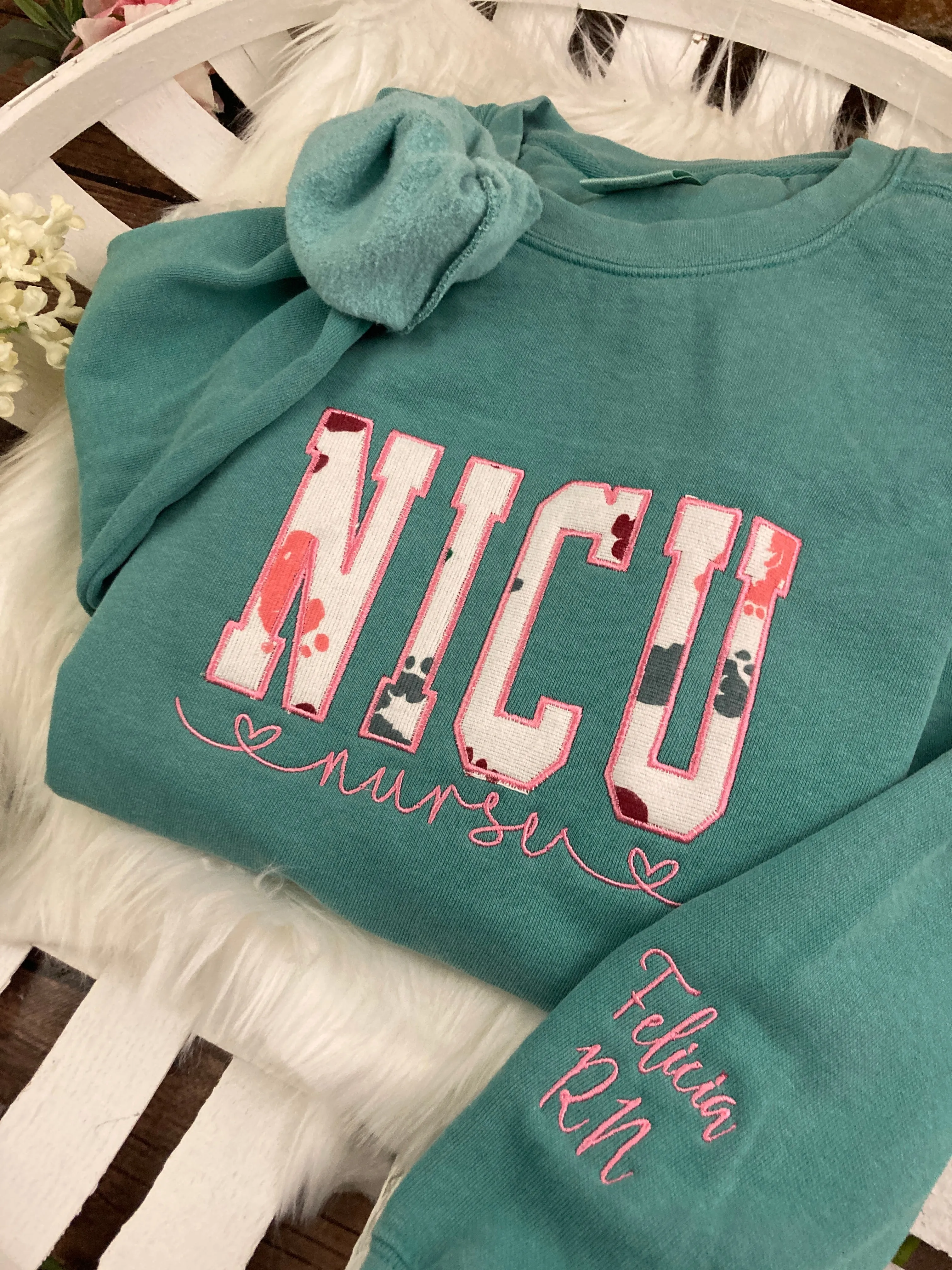 NICU Nurse sweatshirt from Baby Hospital Blanket - Labor and Delivery RN NICU - Fabric Keepsake Sweatshirts - Applique