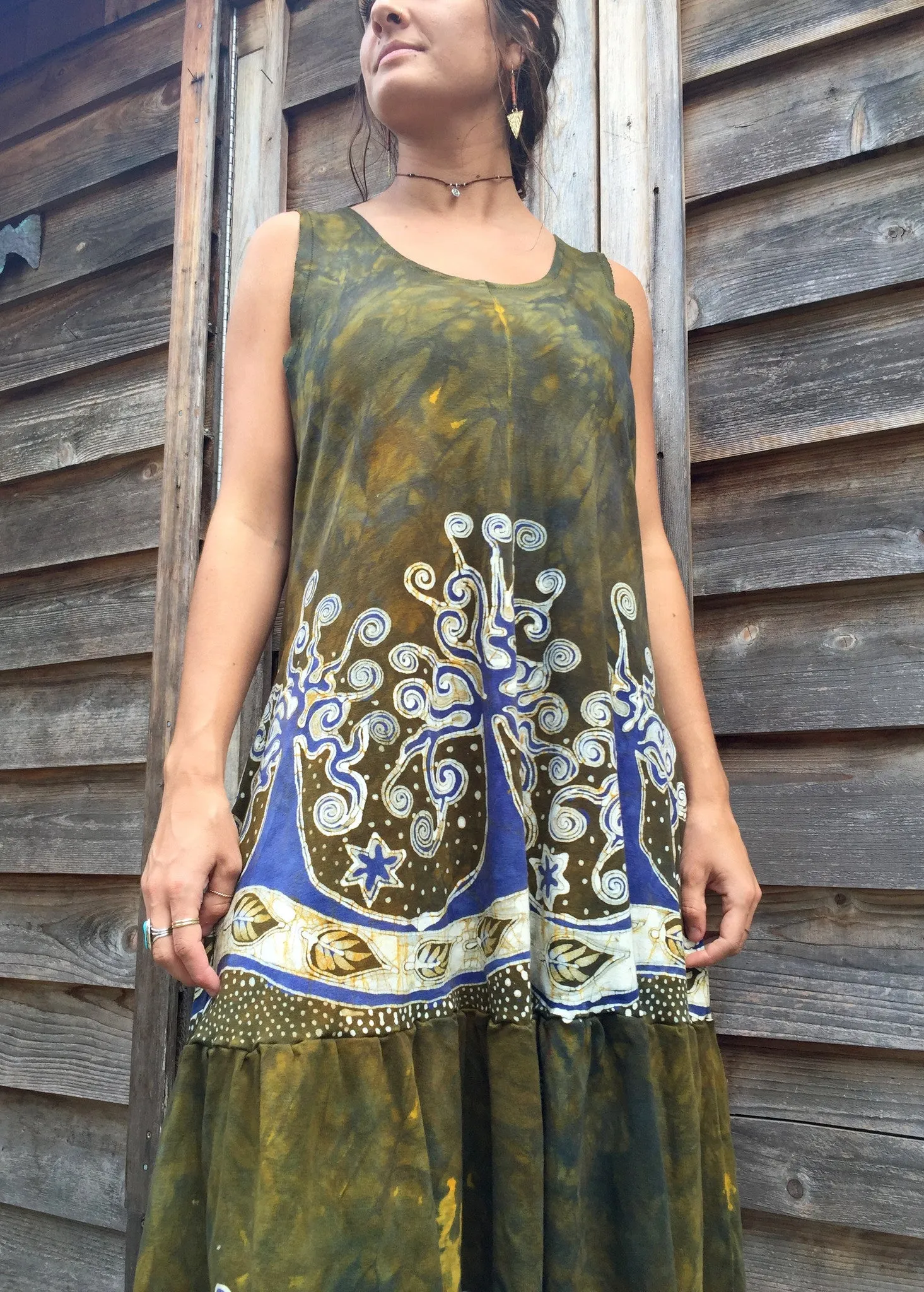 Oak Trees Dancing Organic Cotton Batik Dress  - Size Large