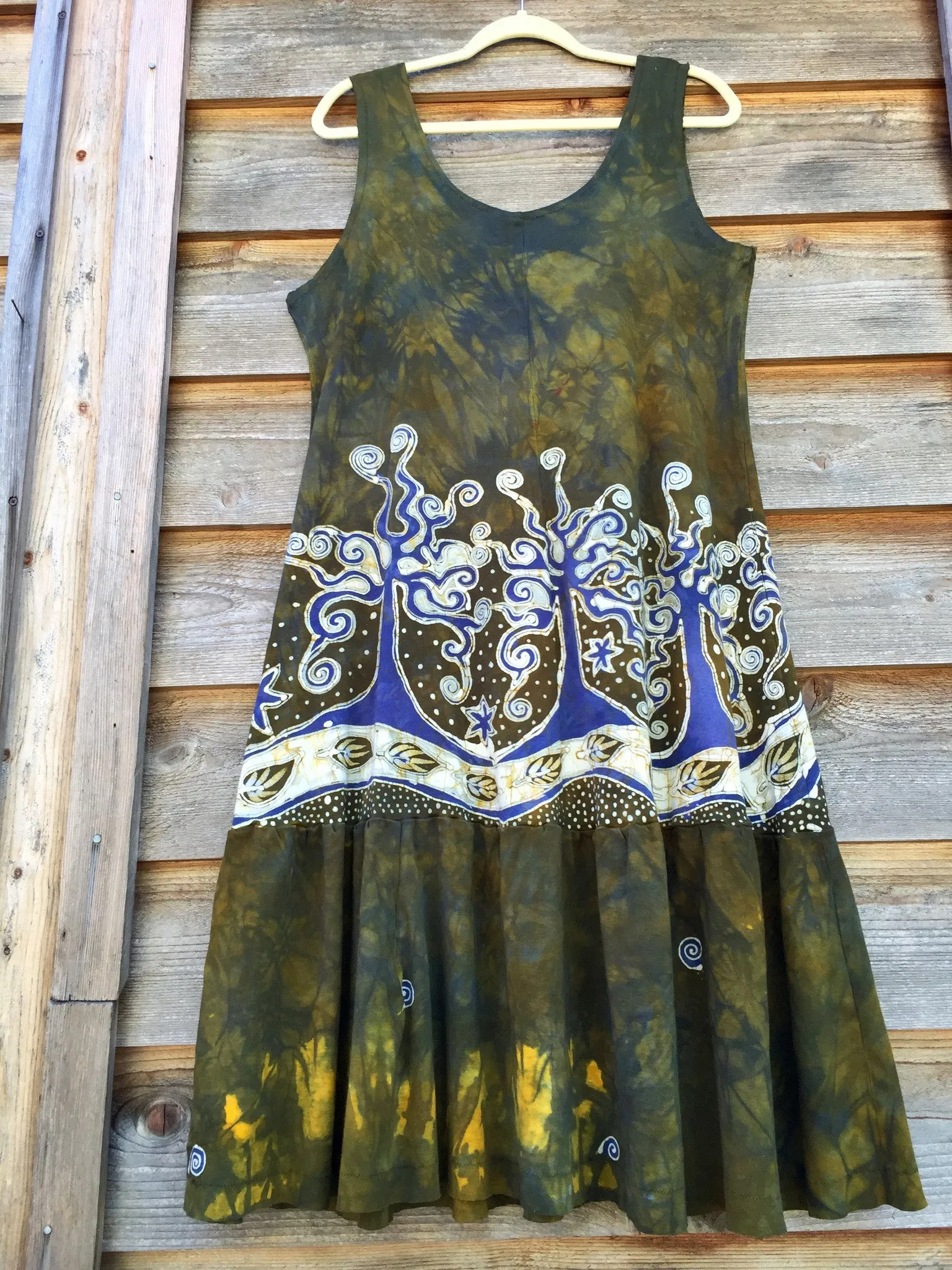 Oak Trees Dancing Organic Cotton Batik Dress  - Size Large