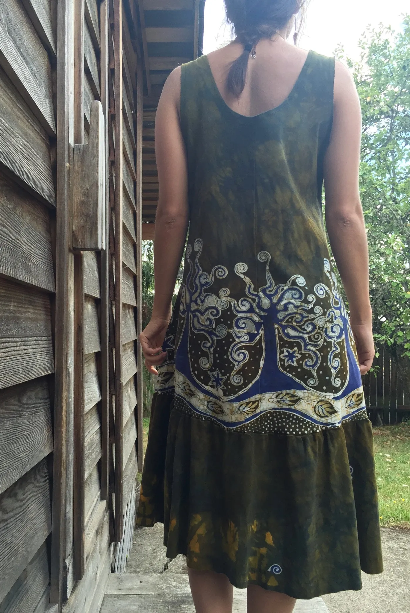 Oak Trees Dancing Organic Cotton Batik Dress  - Size Large