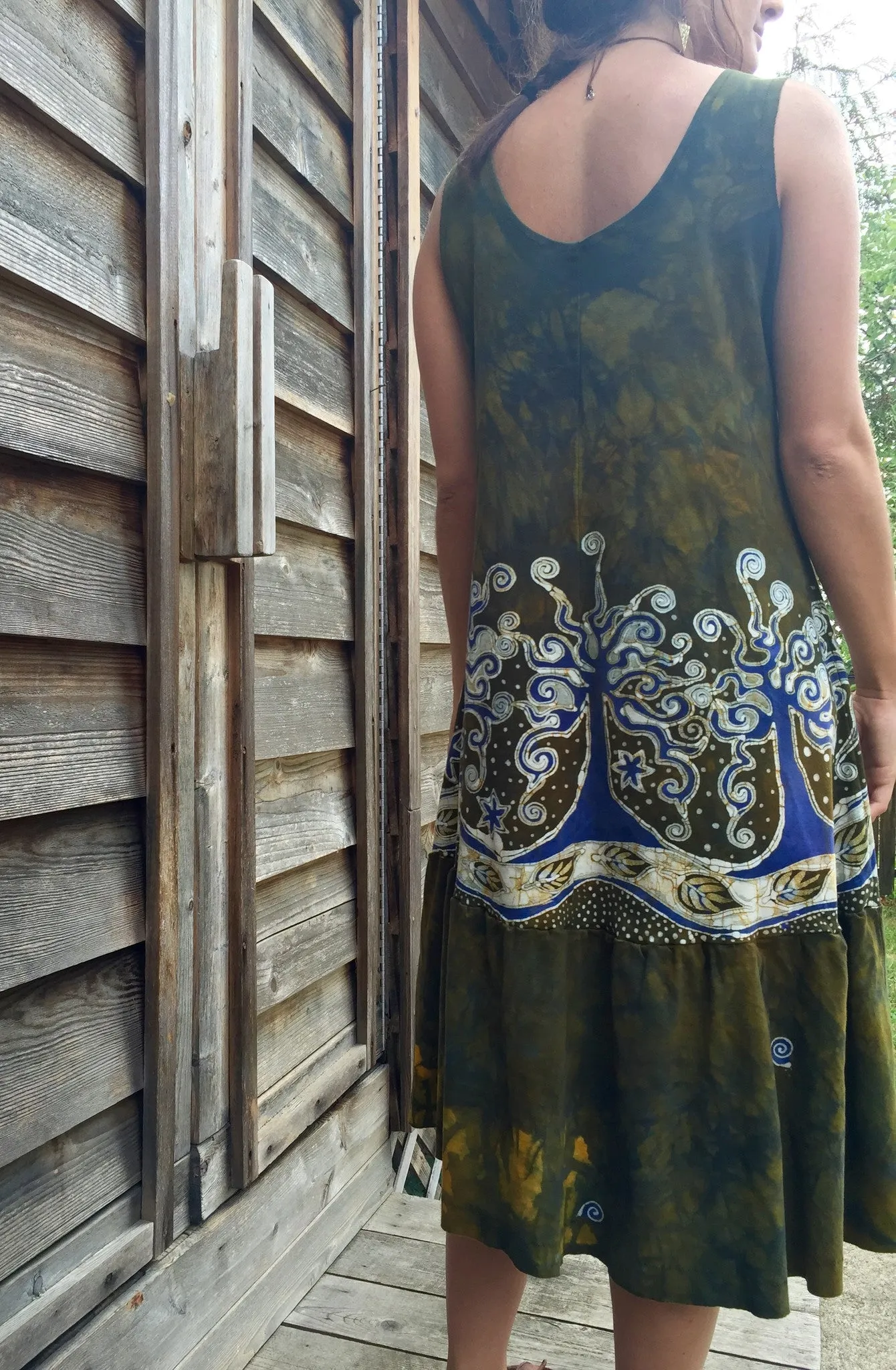 Oak Trees Dancing Organic Cotton Batik Dress  - Size Large