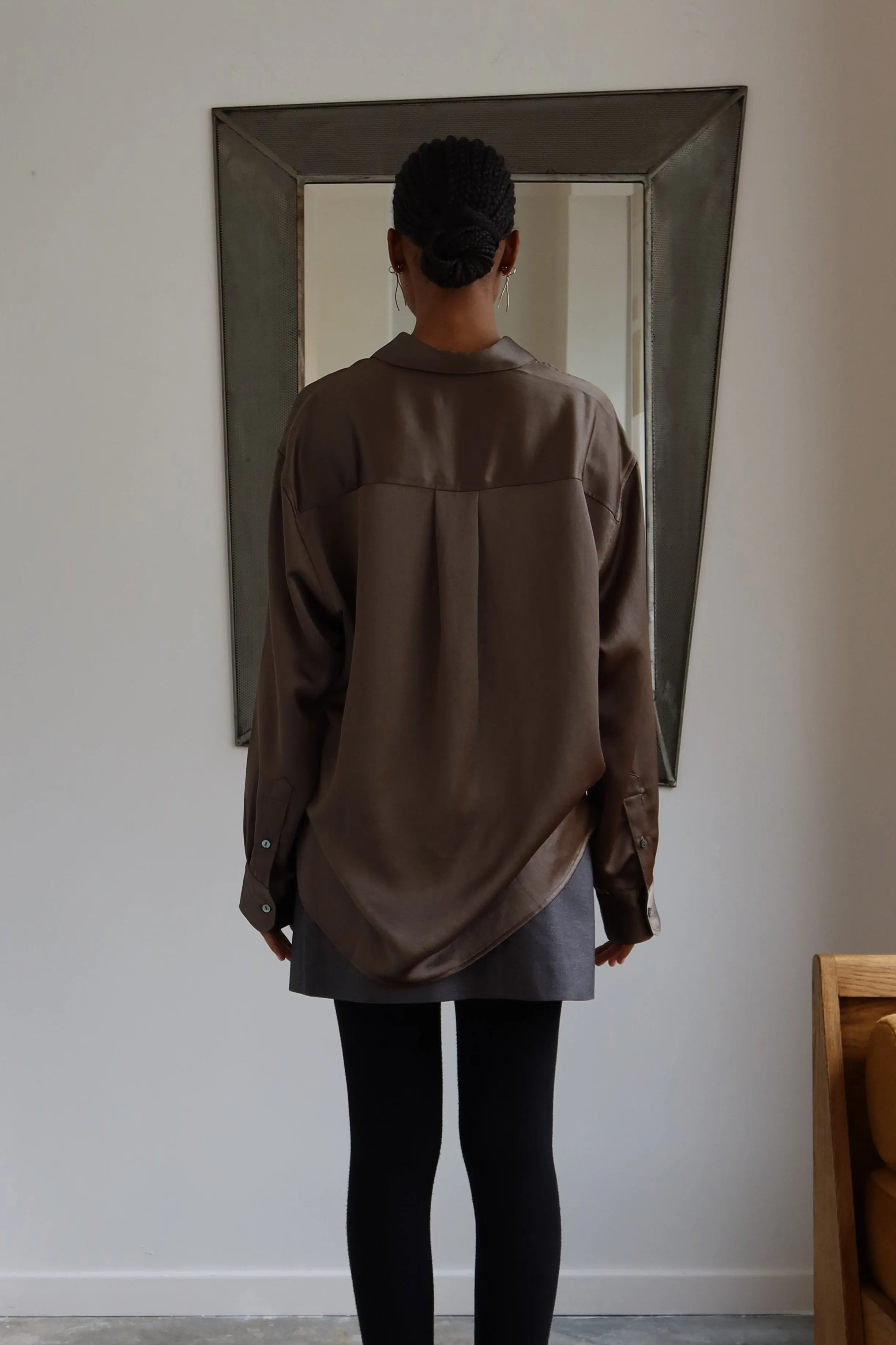 Olive Oversized Satin Shirt