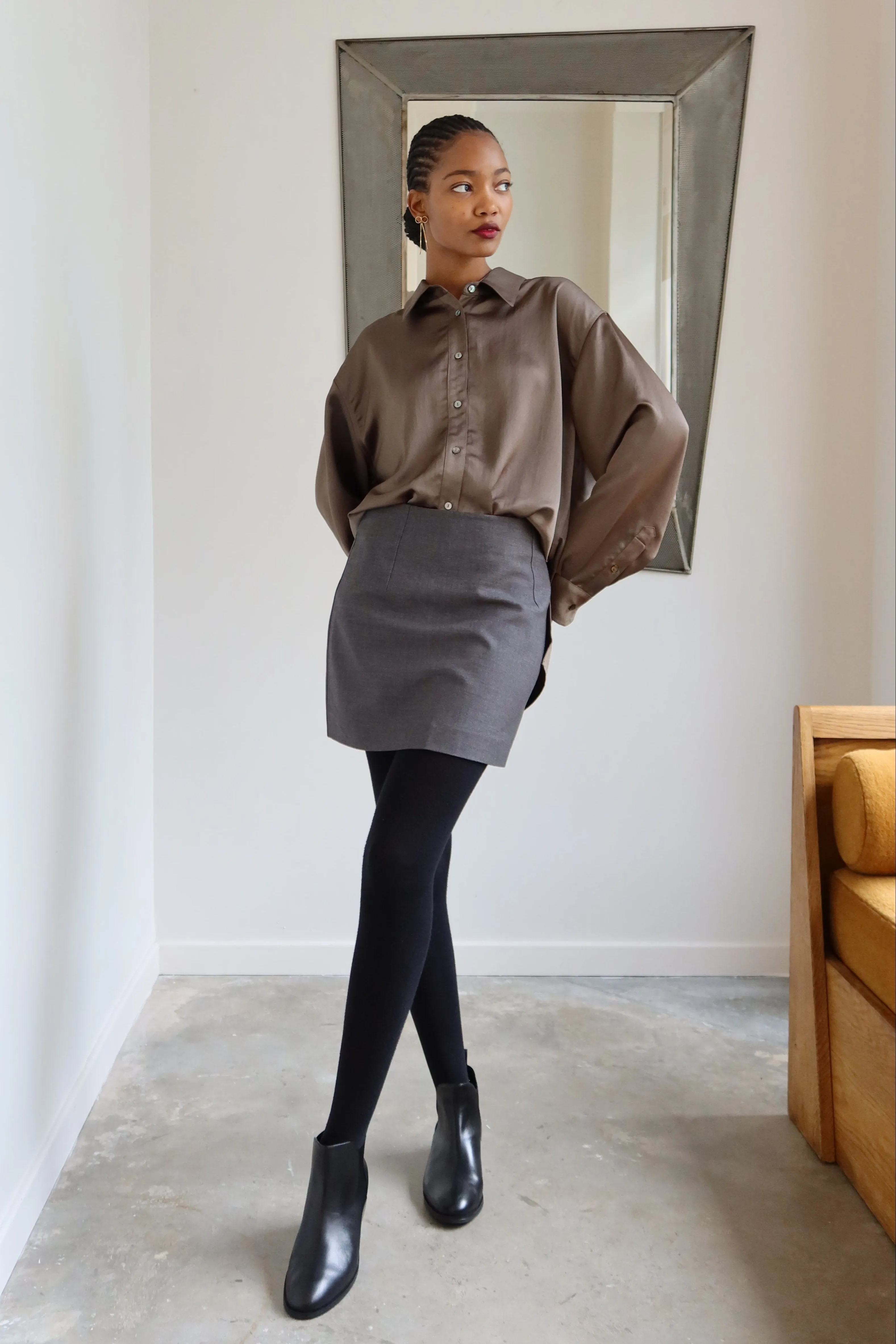 Olive Oversized Satin Shirt