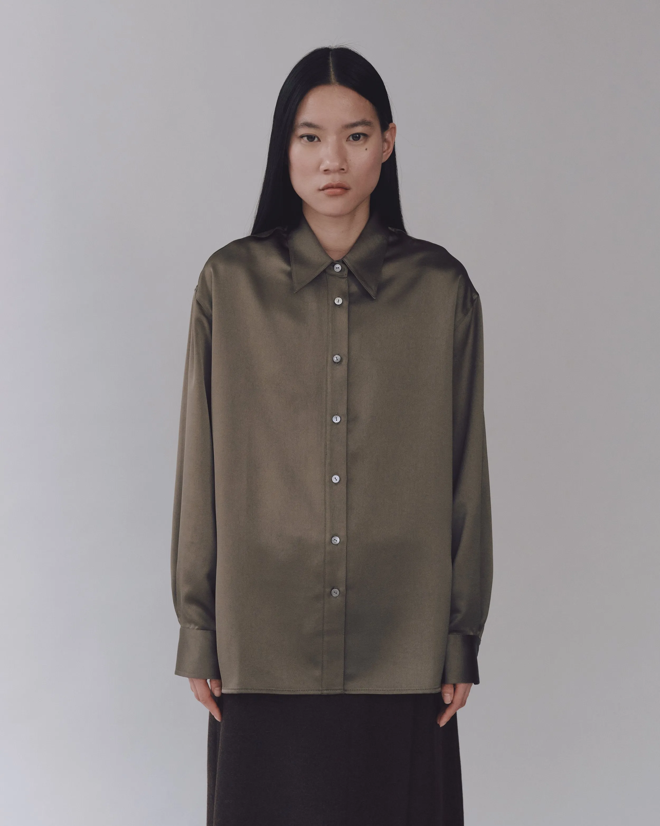 Olive Oversized Satin Shirt