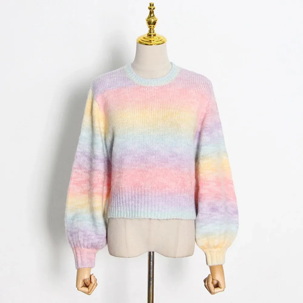 Ombre Casual Sweater For Women Round Neck Long Sleeve Temperament Knitting Autumn Pullover Female Clothing Fashion