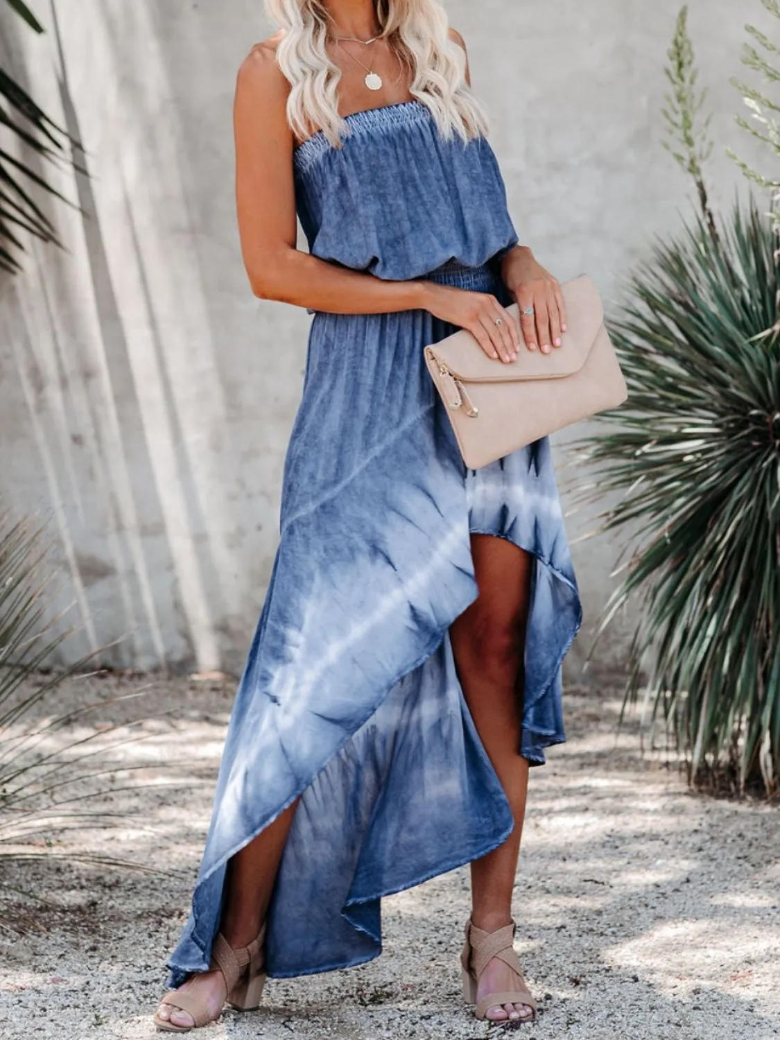 Ombre Tube Denim Beach Maxi Dress