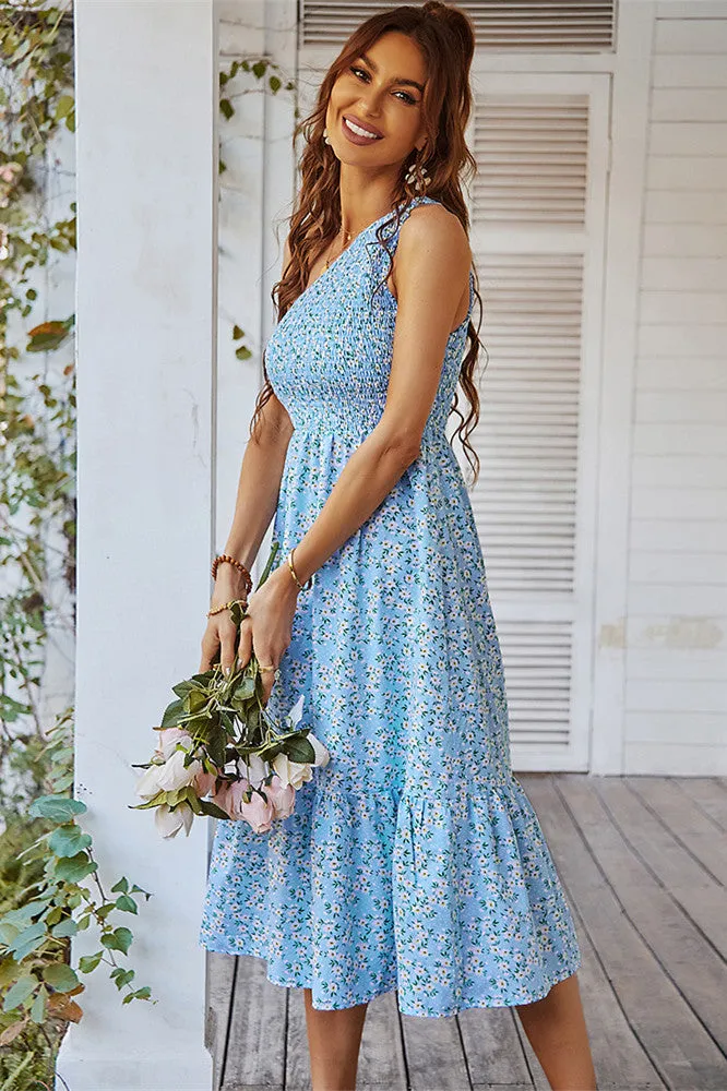 One-shoulder Floral Maxi Dress