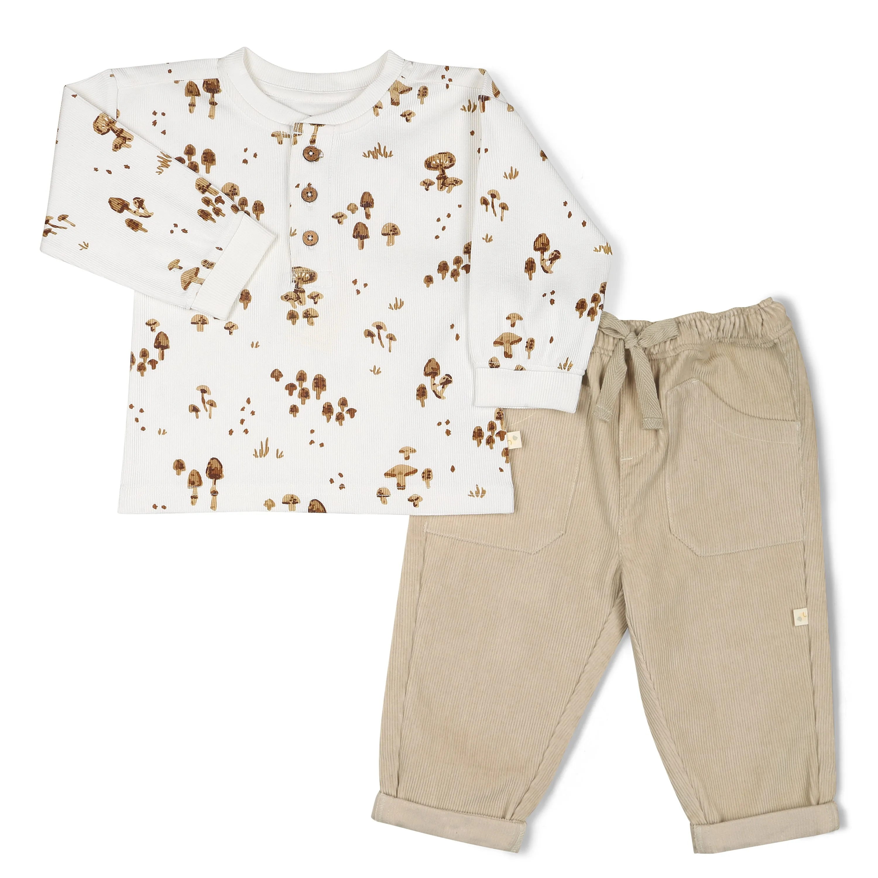 Organic Tee and Corduroy Pant Set - Oat