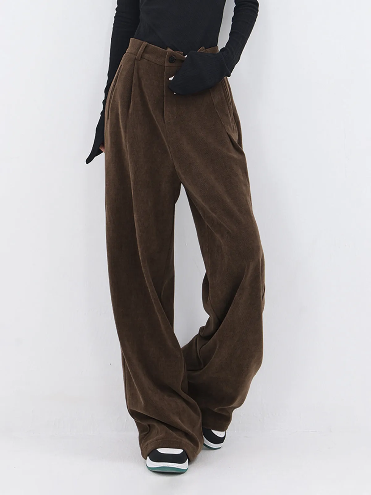 Oversized Corduroy Pleated Trendy Wide Leg Pants