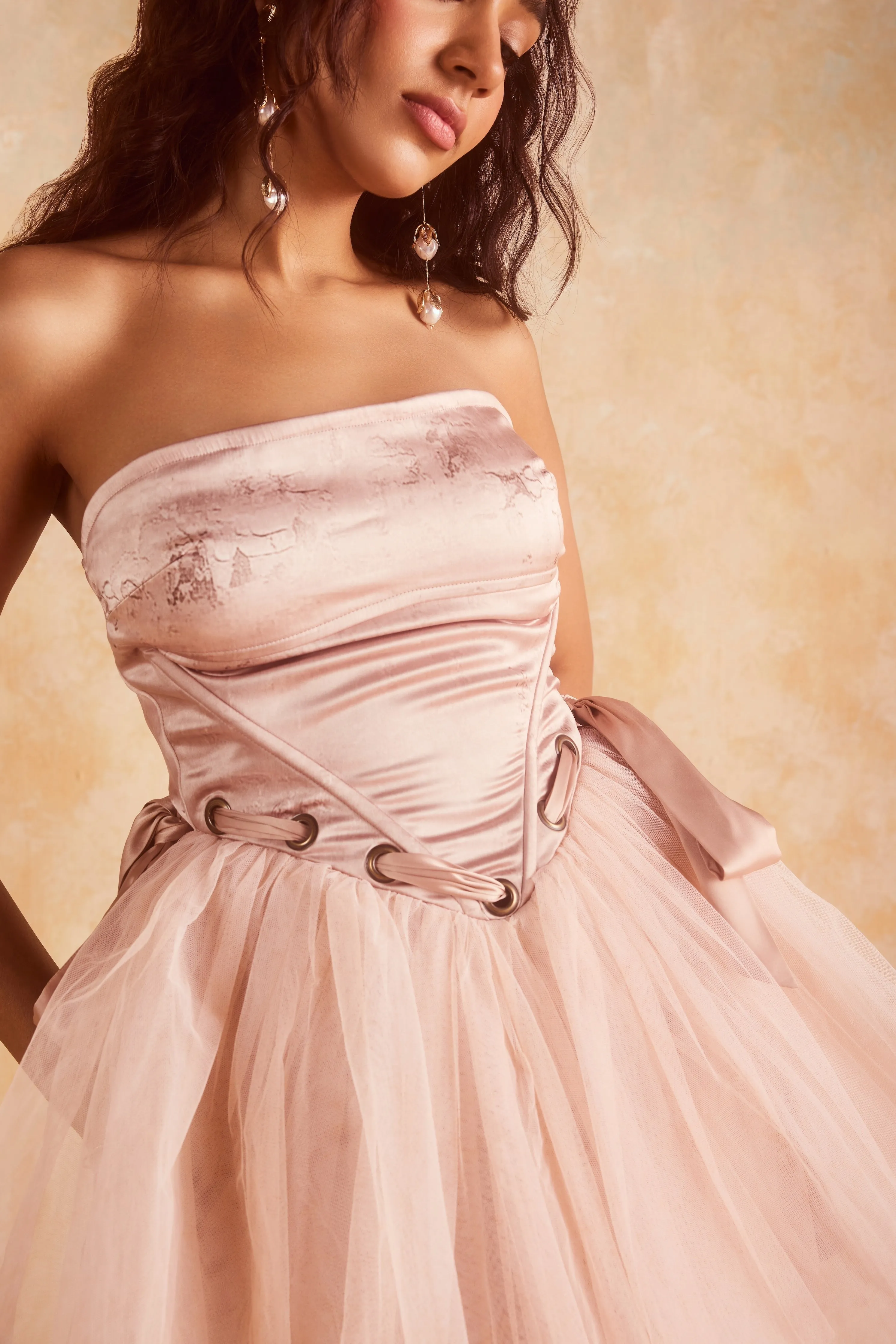 Palmer Blush Satin and Tulle Puff Corset Dress