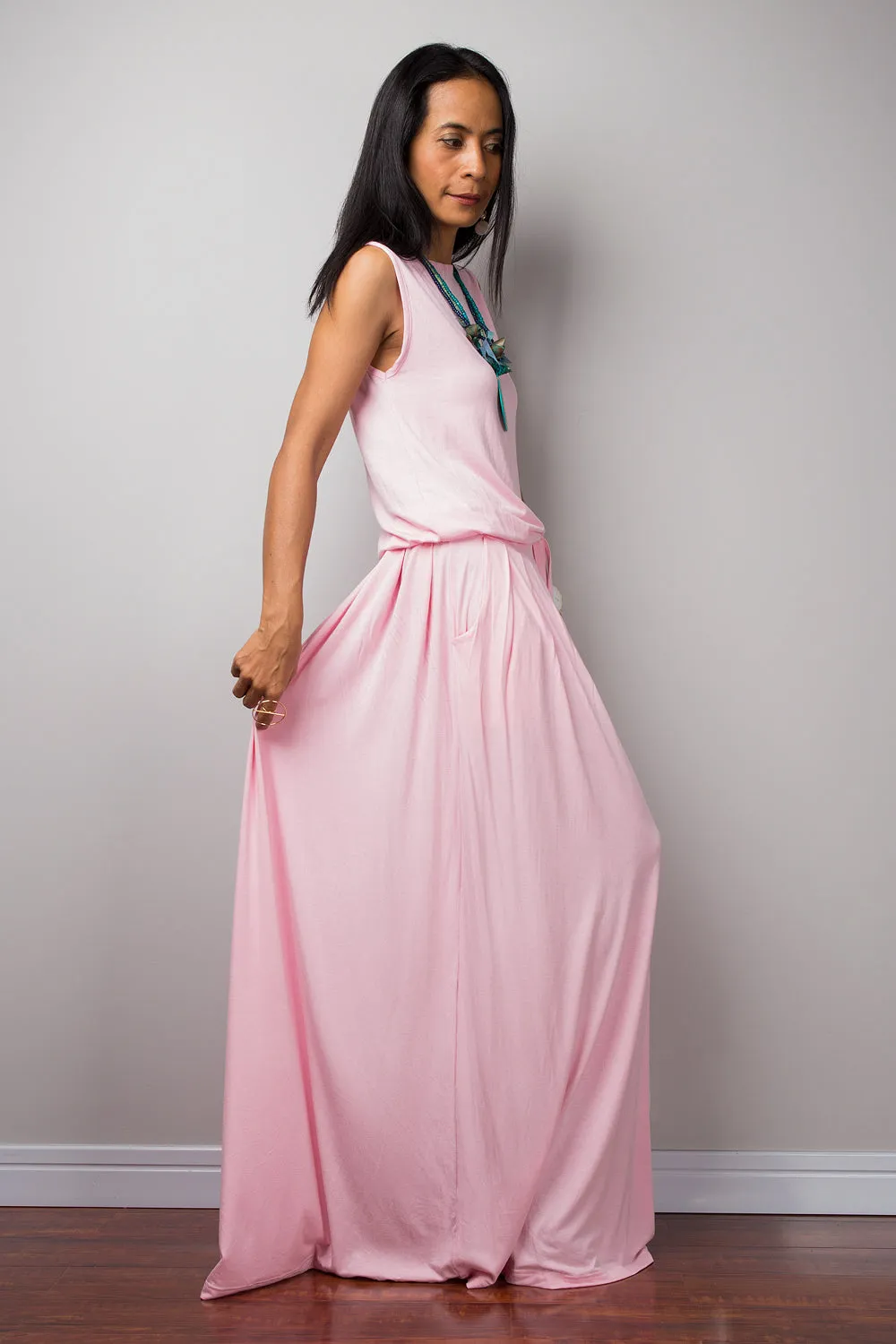 Pink Dress -  Sleeveless maxi dress - Light pink dress